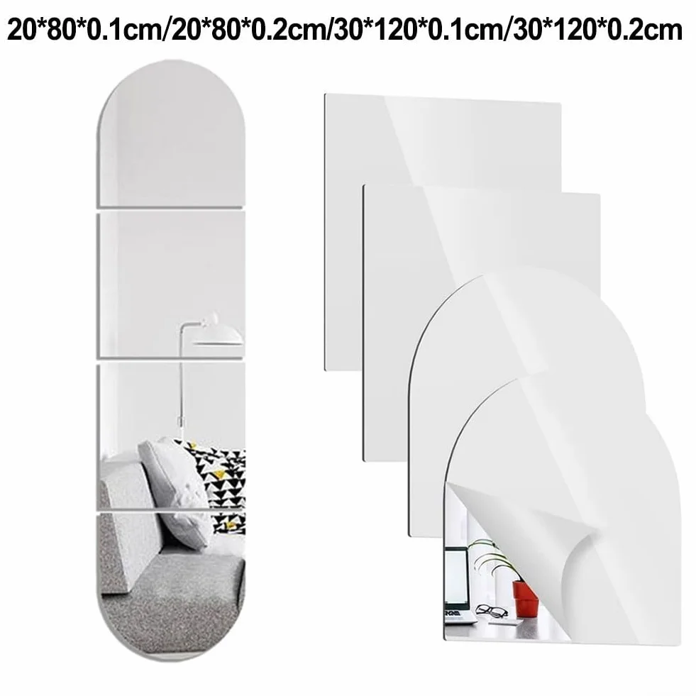 Lot de 4 miroirs autocollants en acrylique - Flexibles et incassables - 20 cm/30 cm - Forme ronde et carrée