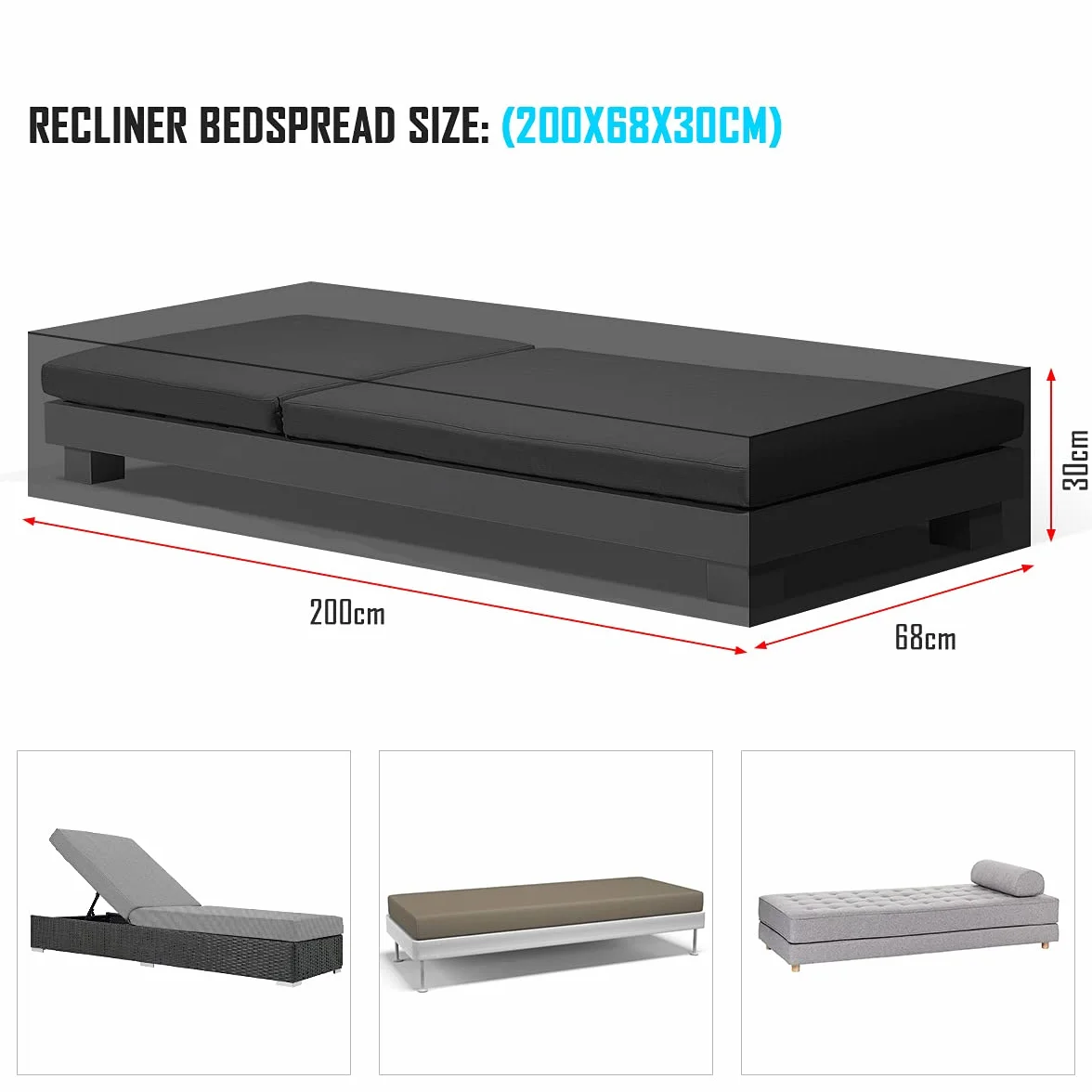 Housse Transat Impermeable Anti-UV 200x68x30cm Protection Exterieur Jardin