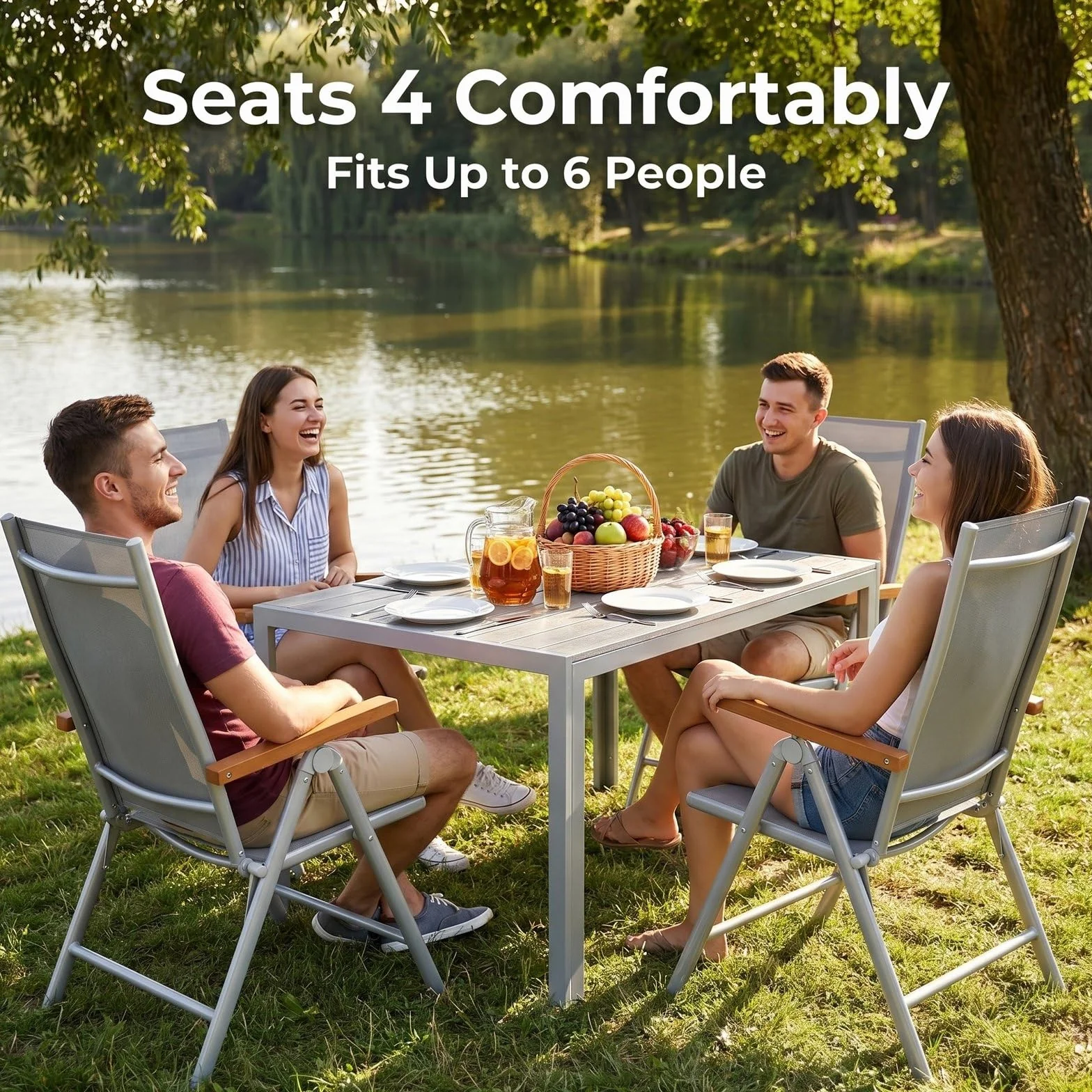LIFERUN Table de Jardin Moderne en WPC 110 x 70 cm, Table de Terrasse Extérieure pour 4-6 Personnes, Gris