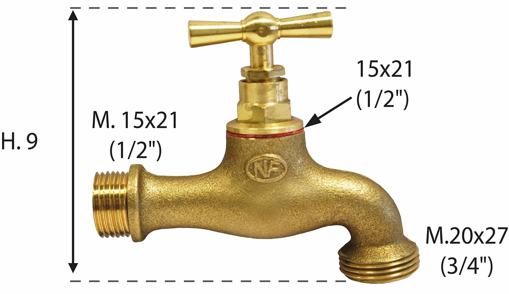 Boutté Robinet de jardin 15x21 (1/2") Laiton massif Filetage mâle
