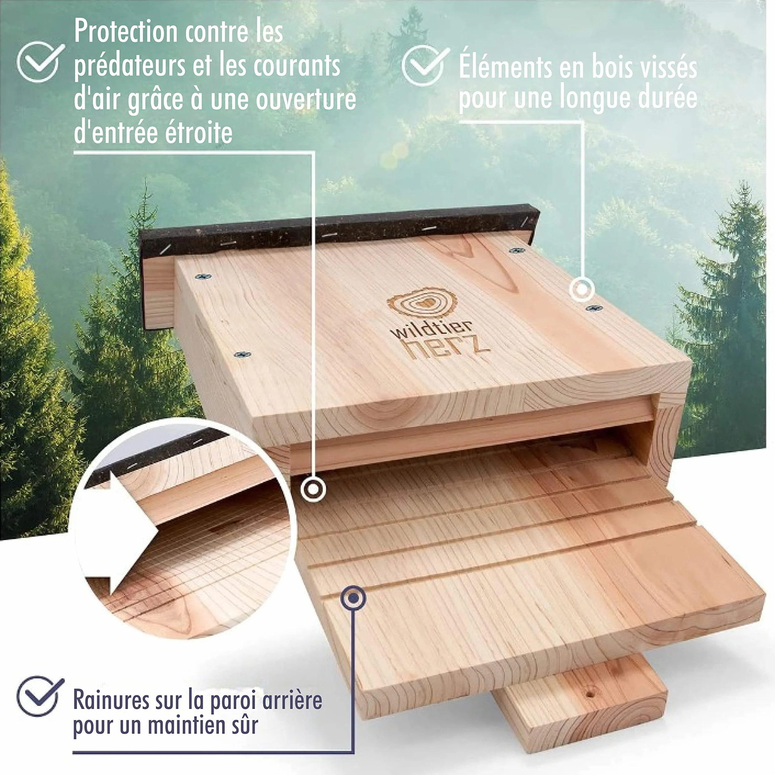 Grand Nichoir Chauve Souris en Bois Massif FSC - Vissé, Résistant aux Intempéries, Abri à Chauve Souris