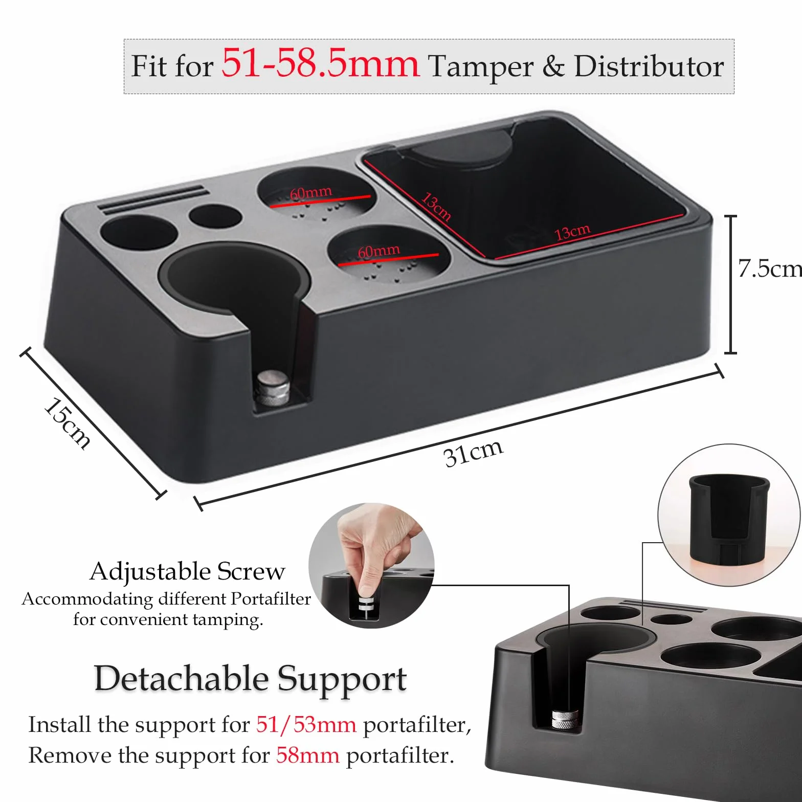 Station Tassage Café avec Knock Box, Tamper 51-58,5mm, Distributeur Café, Accessoires pour Machine à Café Barista