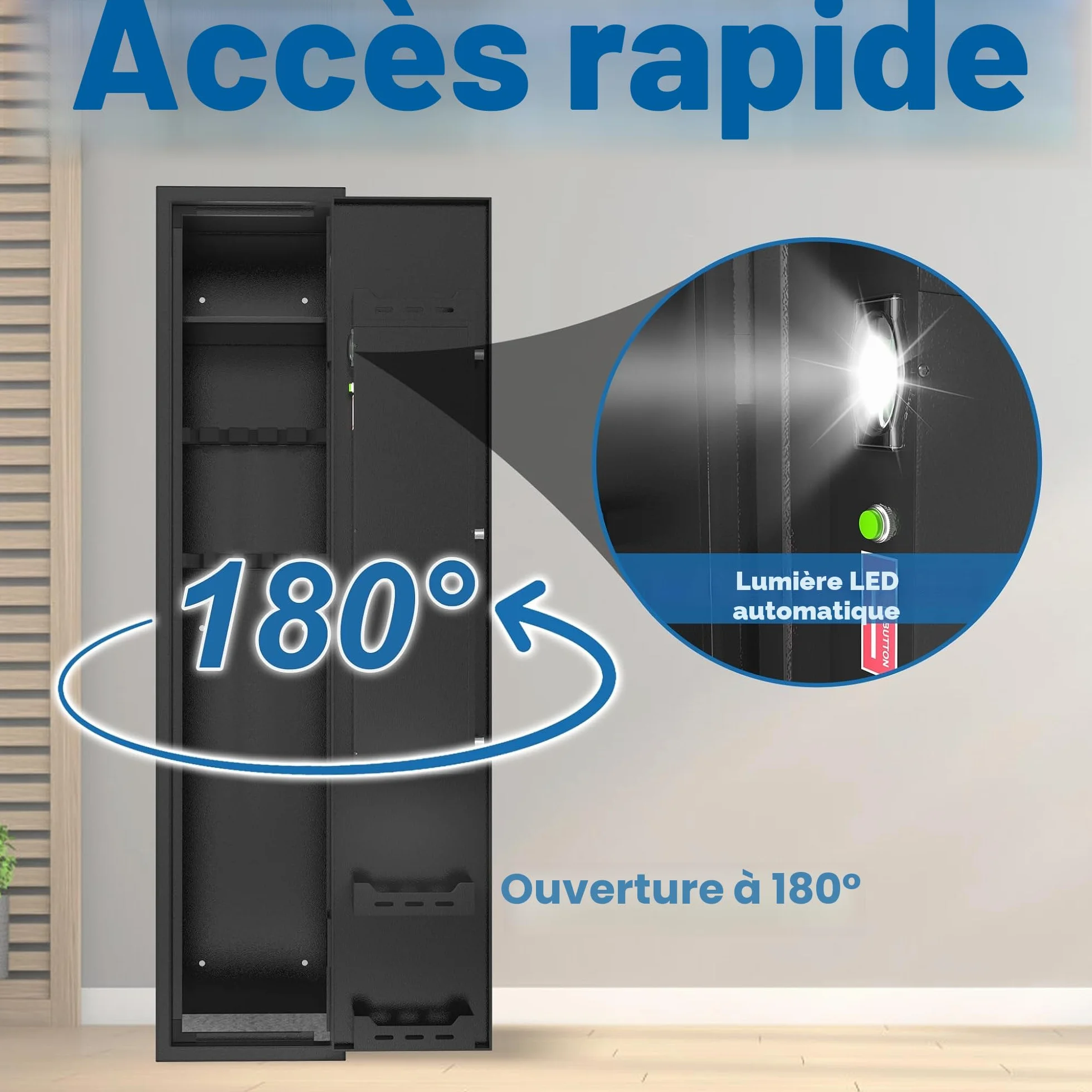 UISEBRT Armoire à armes pour 3 à 5 fusils - Armoire à munitions - Avec serrure électronique et empreintes digitales - Réglable - Pour armes longues, pistolets et munitions