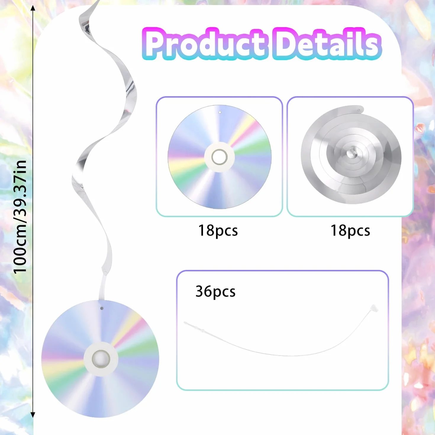 Décorations de Fête des Années 90 Tourbillons Suspendus Découpes CD Disco Rétro Irisées Banderoles de Plafond Thème Musique Y2K pour Anniversaire 18pcs