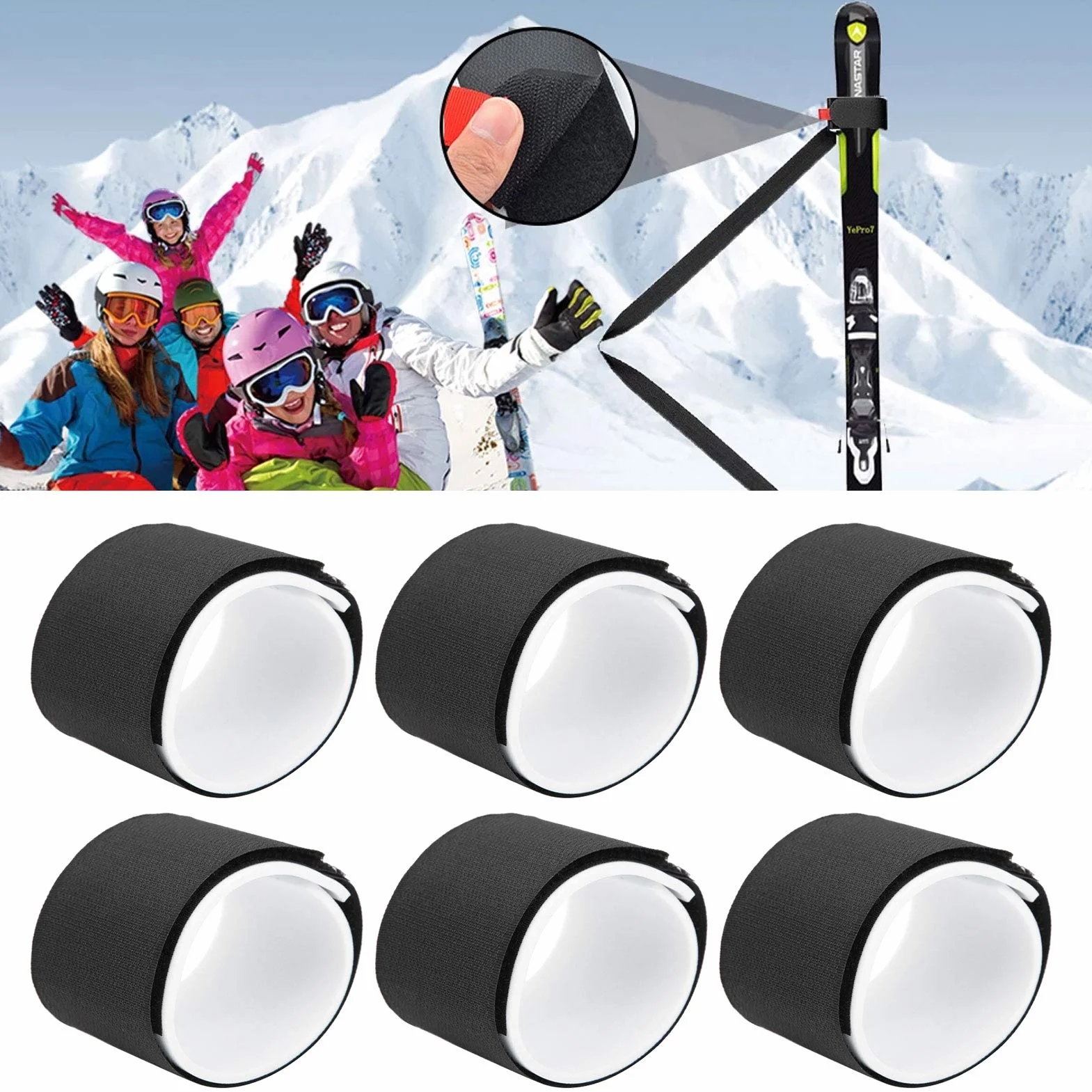 Horoper 6PCS Sangles de Ski Réglables Bande de Fixation Crochet et Boucle Bandes de Fixation de Ski Sangles de Fixation à Crochets et Boucles Polyvalentes pour Transporter