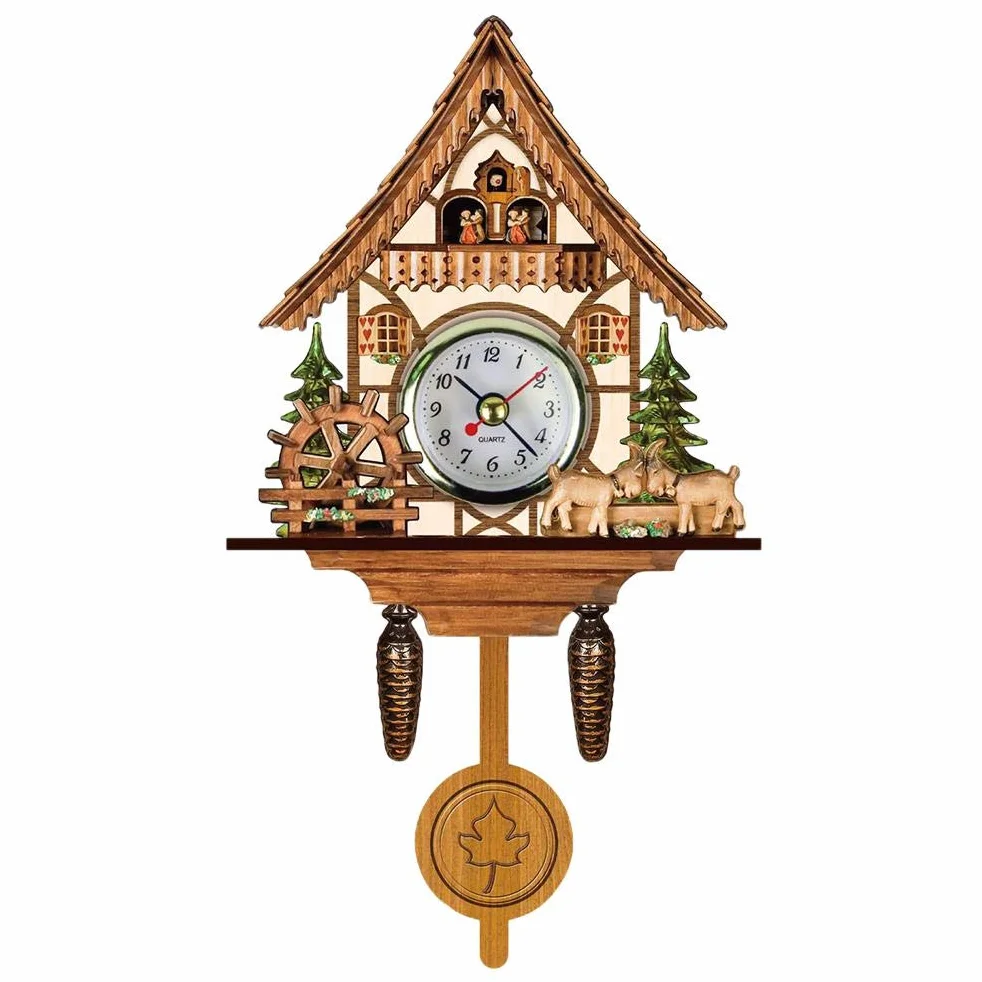 Horloge Murale à Coucou en Bois Style Traditionnel Nord-Ouest Europe Panneau MDF