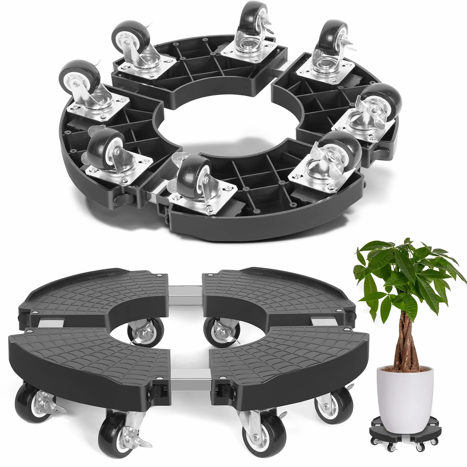 Support Plante à Roulettes Réglable 38-58CM 200KG Porte Plante Robuste Extérieur Intérieur