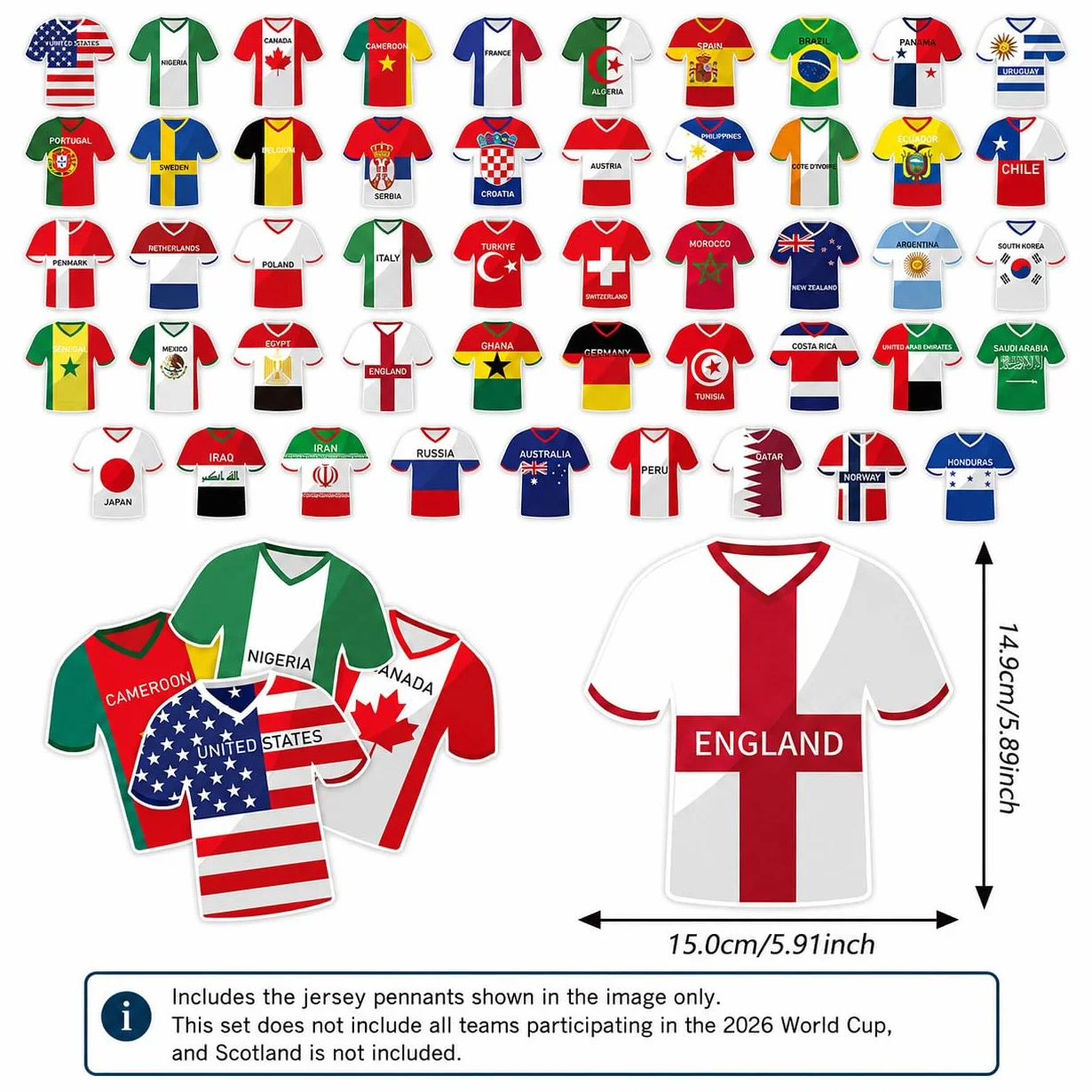 Guirlande de fanions de football 2026 - Décoration de tournoi - 49 pièces - Guirlande de drapeaux de pays - Pour la visualisation publique, bar sportif et fan - Décoration de fête (fanions en