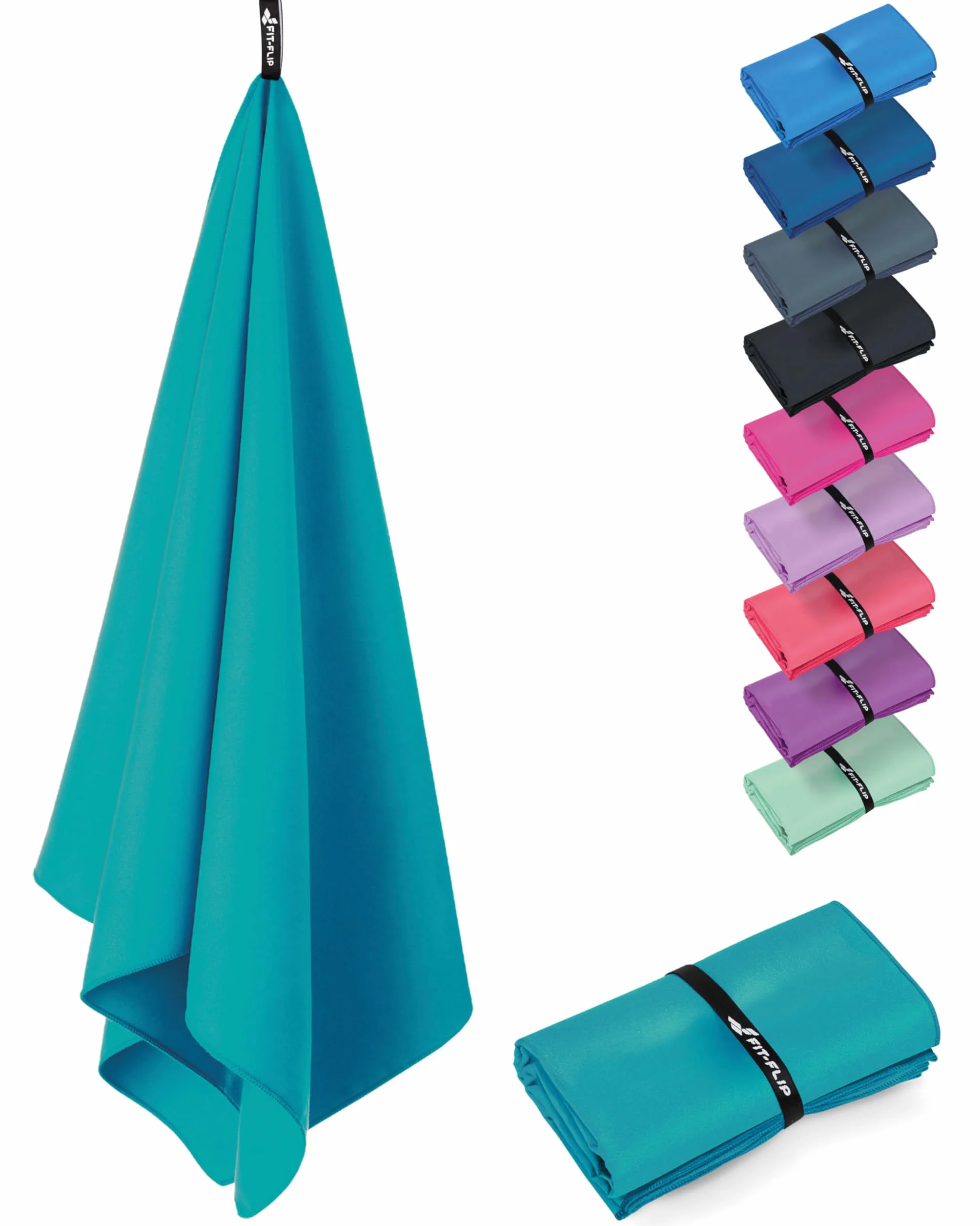 Fit-Flip Serviette Microfibre – compacte, Ultra-légère et Rapidement sèche – Serviette de Bain Microfibre – Serviettes pour Sport Musculation, Piscine, Voyages, Natation et Plage