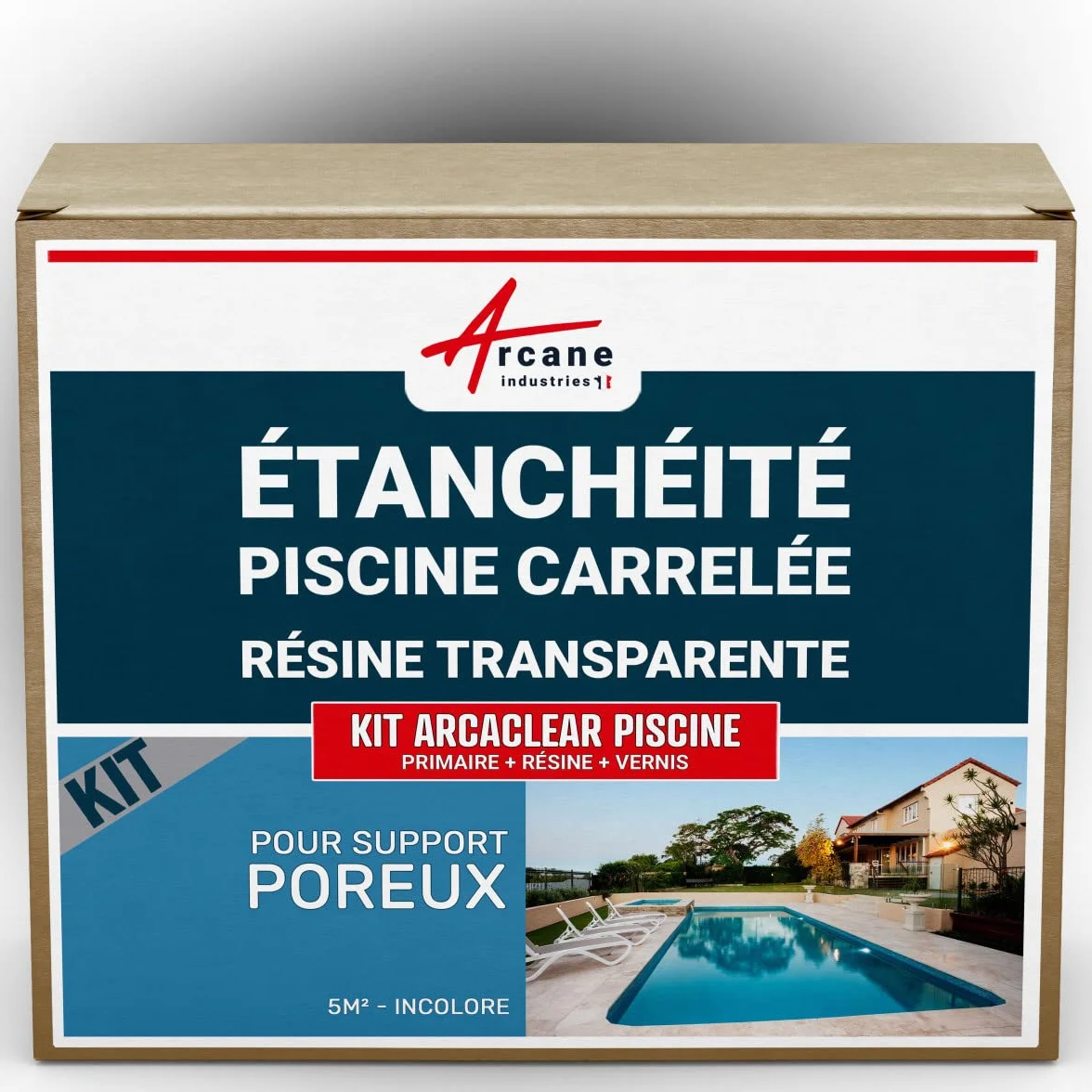 Resine transparente etancheite piscine carrelee 5 m² support poreux ARCANE INDUSTRIES