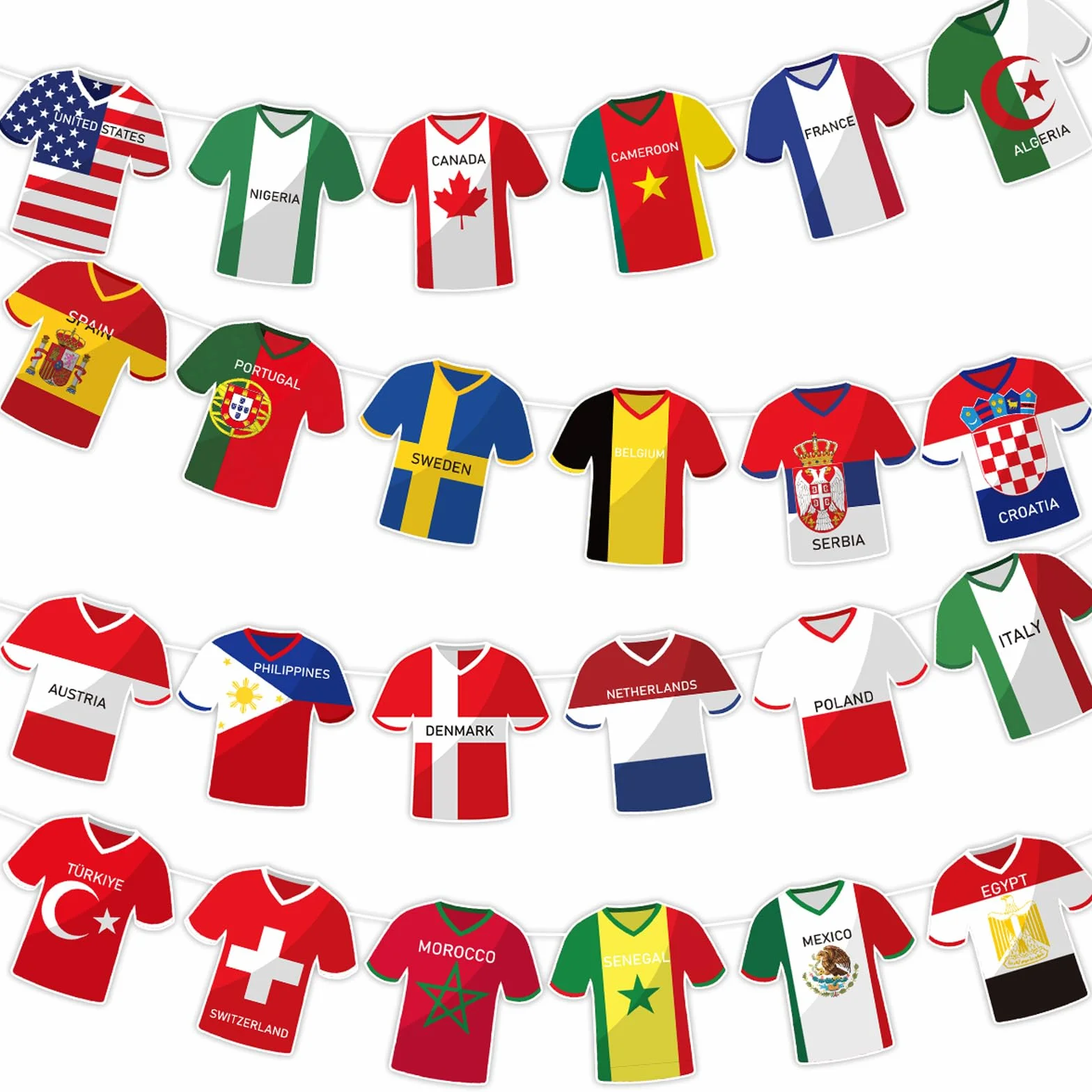 Guirlande de fanions de football 2026 - Décoration de tournoi - 49 pièces - Guirlande de drapeaux de pays - Pour la visualisation publique, bar sportif et fan - Décoration de fête (fanions en