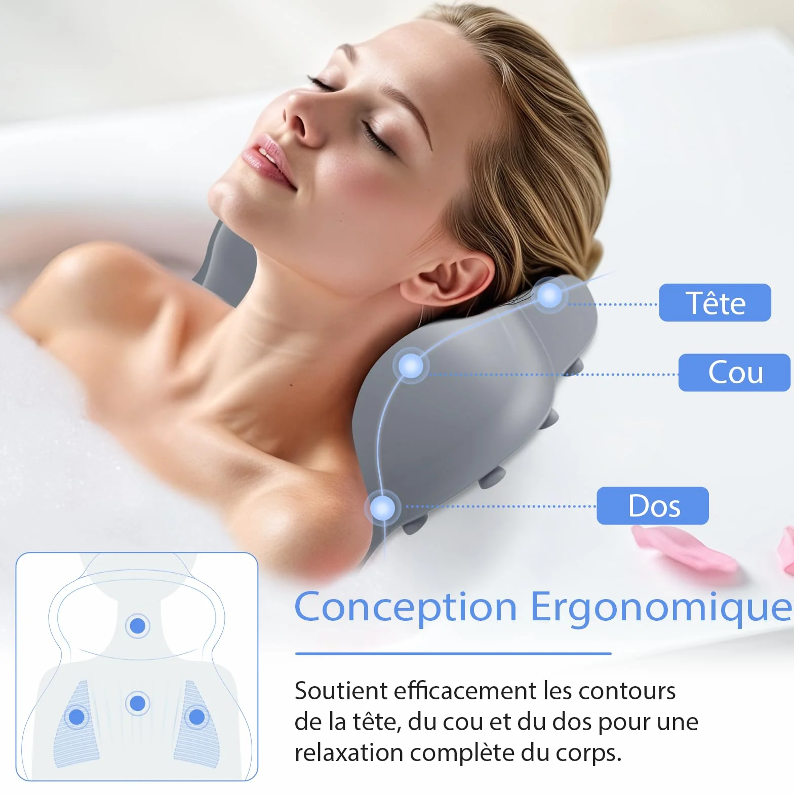 Coussin de Bain en Silicone Kixcvdm avec Ventouse Antidérapante, Séchage Rapide, Grande Taille