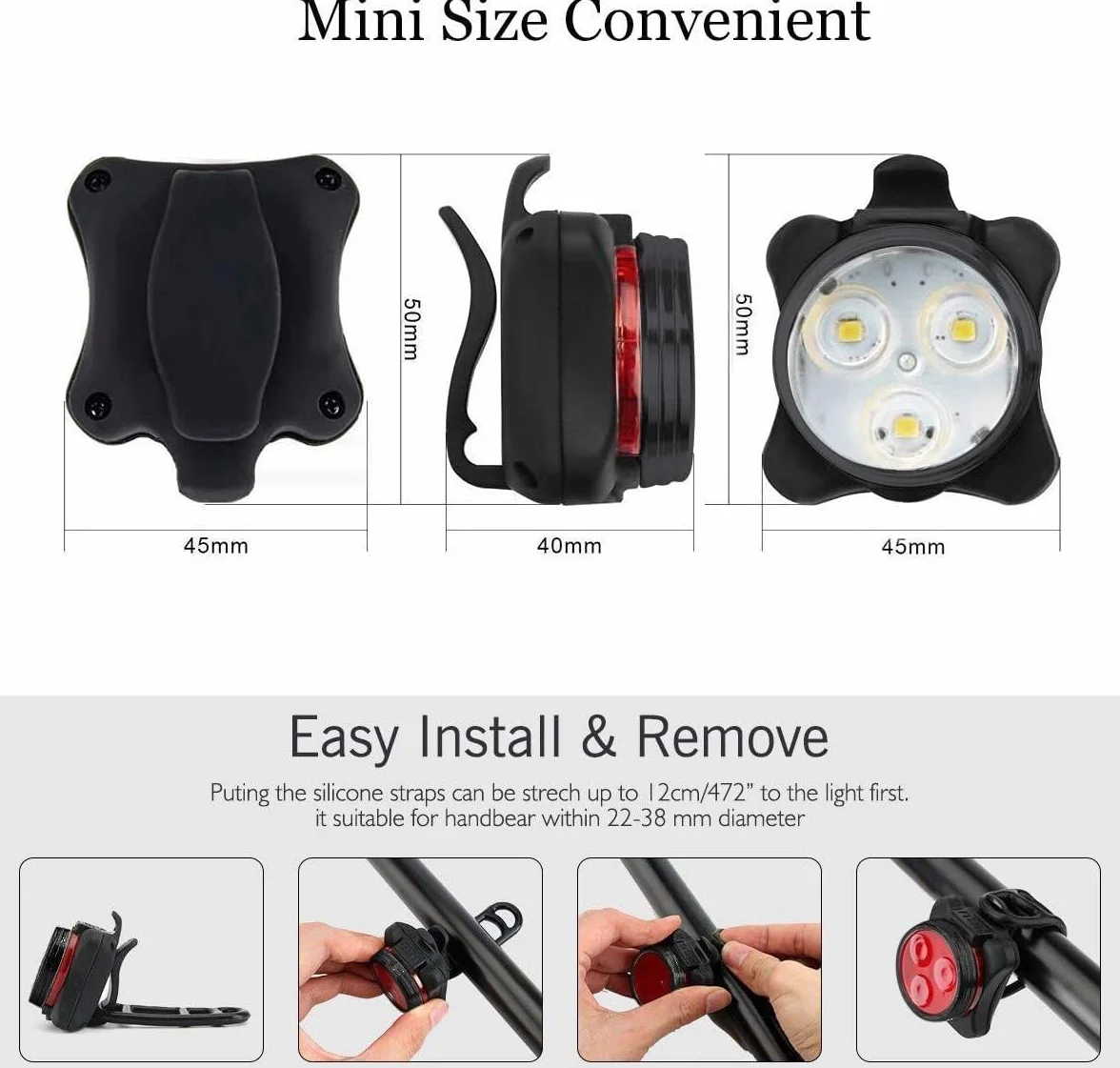 Bestyks Ensemble eclairage Velo, 2 Jeux d'éclairage de vélo avec 4 Modes d'éclairage, USB Rechargeable lumière Velo Avant et arrière,Accessoires Velo avec Installation étanche et Facile.