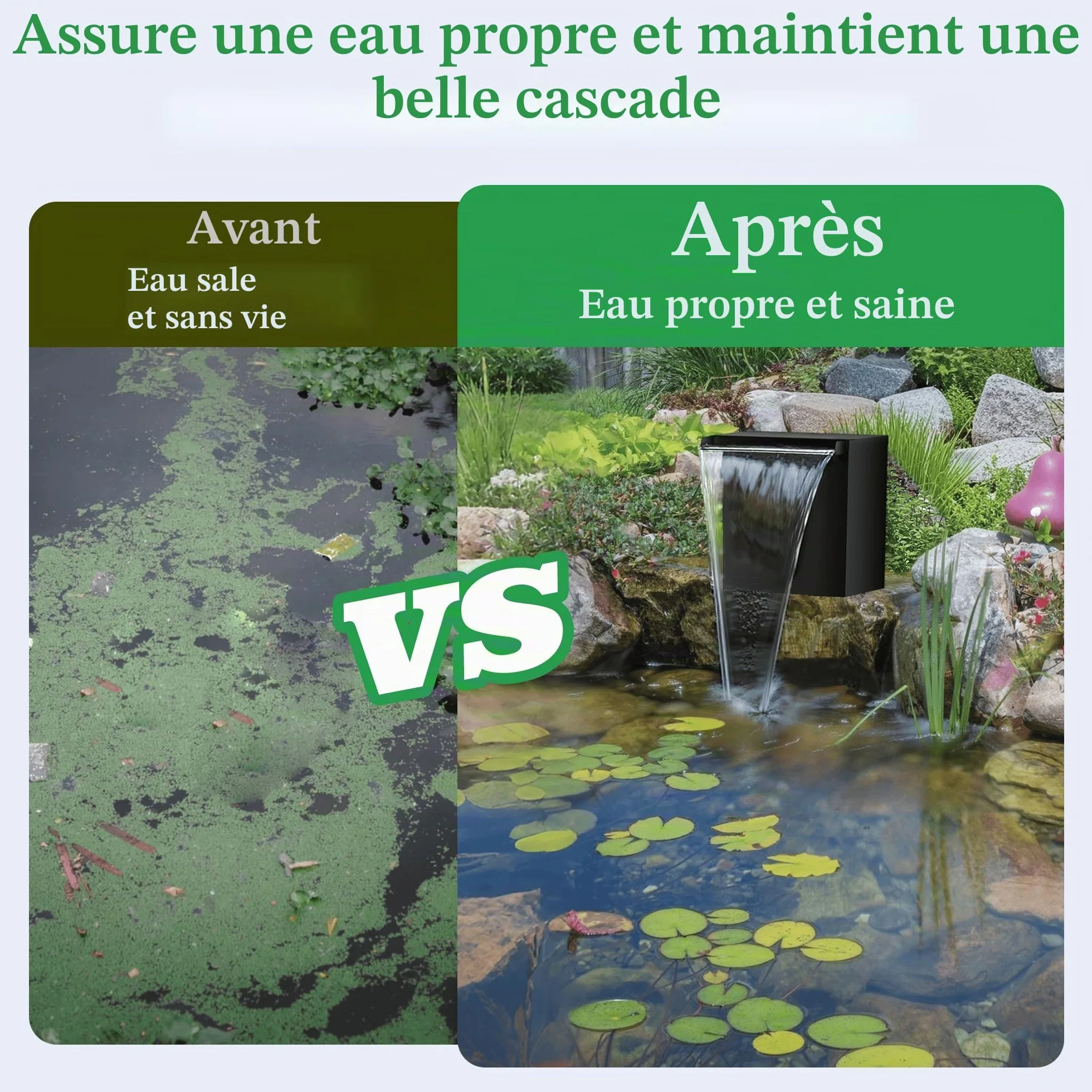 Biling Cascade Pond Kit avec Filtre, Acier Inoxydable, Pompe 80 W, 4500 l/h