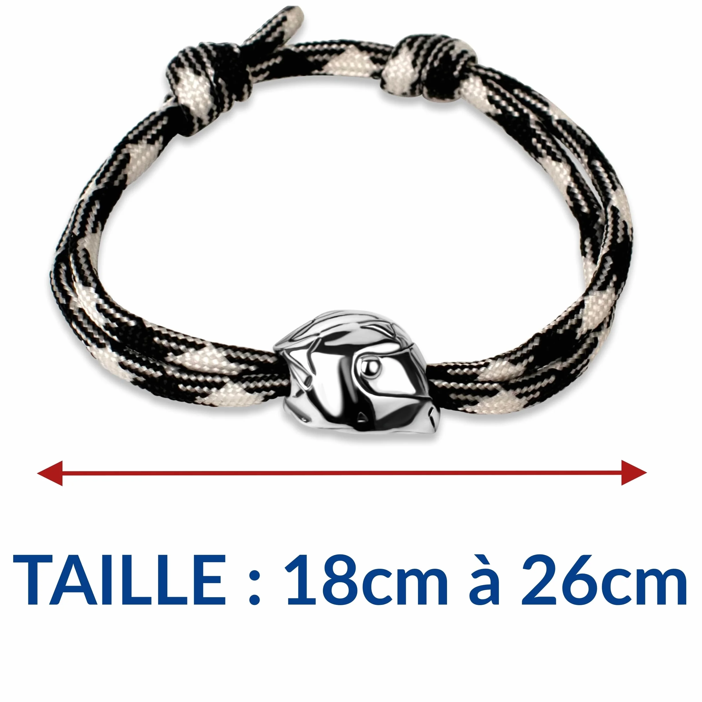 Ernestine - Homme bracelet moto réglable cordon acier inoxydable - bijou casque motard homme, femme, idée cadeau biker - accessoire pour motard - poignet bijoux design casque de moto