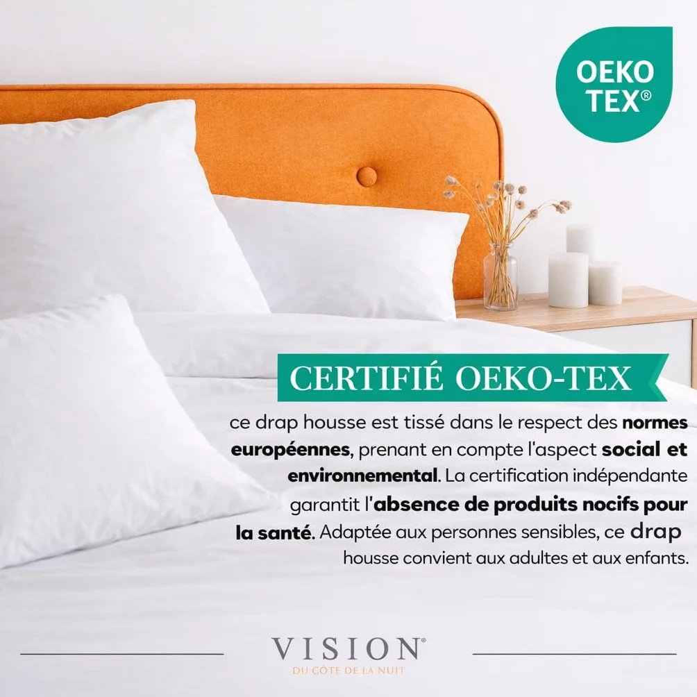 Housse de Couette 100% Coton Lit Double 140x190cm Rose Coins Élastiqués Tissage Serré 57 Fils Oeko-Tex
