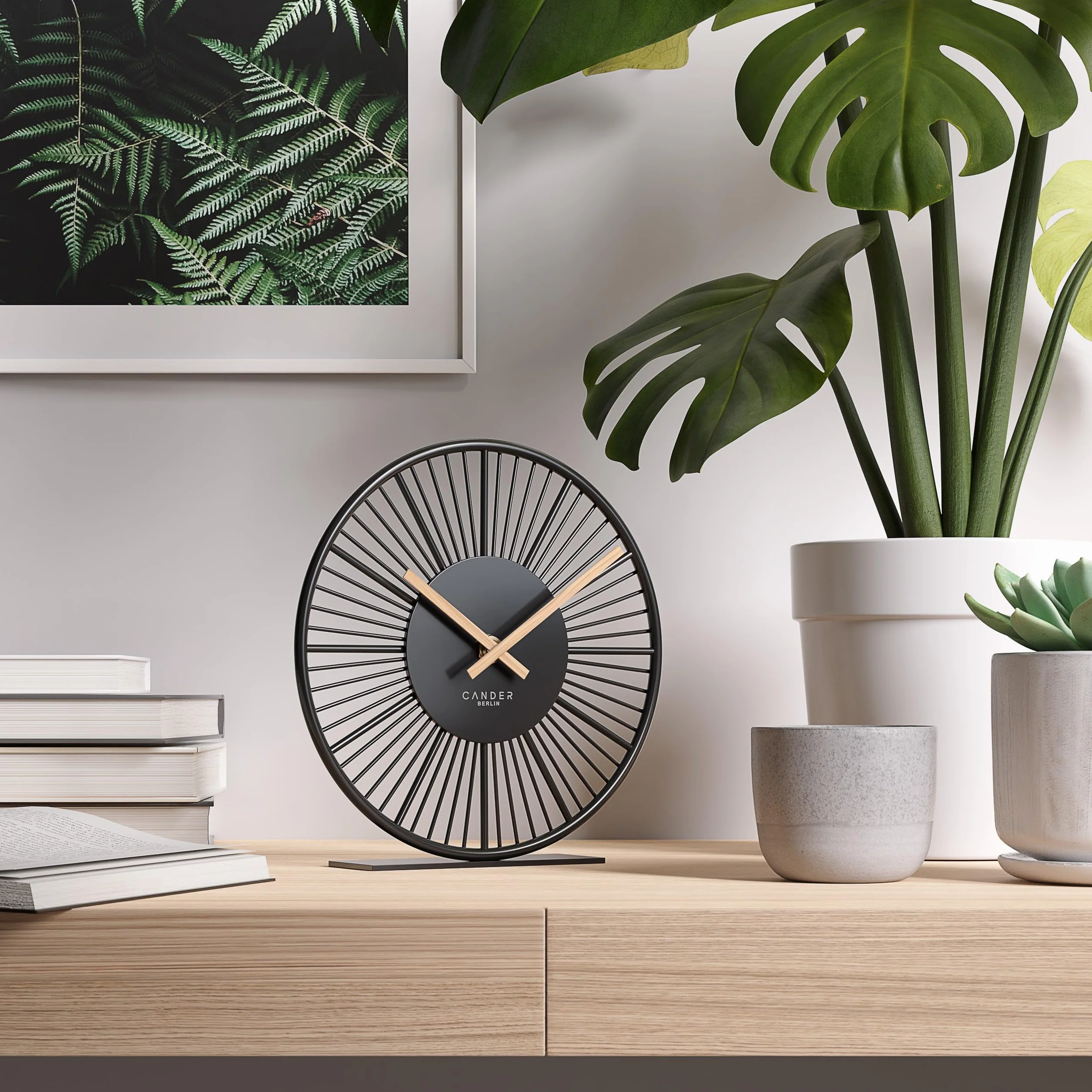 Cander Berlin BLORA Horloge de table silencieuse 18 cm Aiguilles en bois Moderne Noir