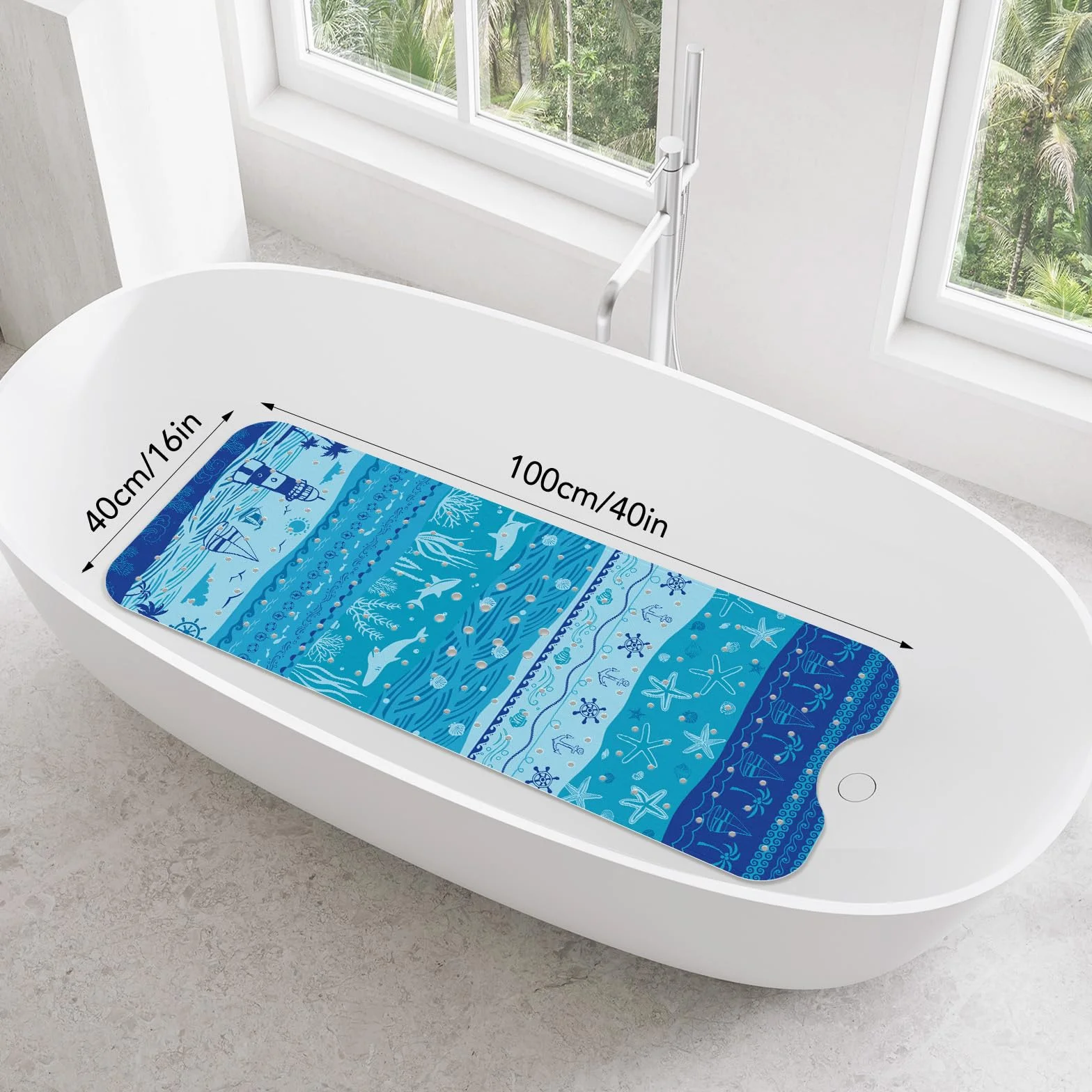 Tapis de Bain Antidérapant Océan Méditerranéen 100 x 40 cm, Lavable en Machine, Résistant à la Moisissure