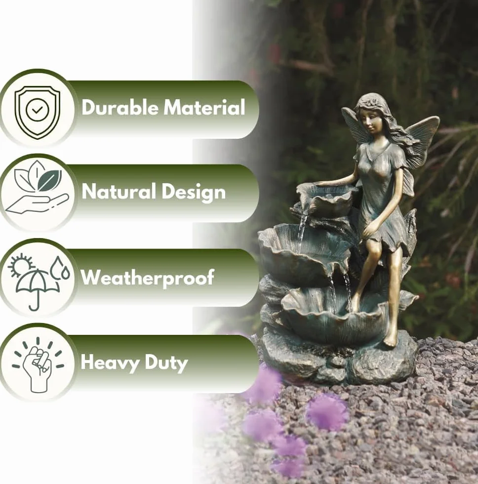 Fontaine à eau solaire Garden Mile Décoration jardin Feuille fée