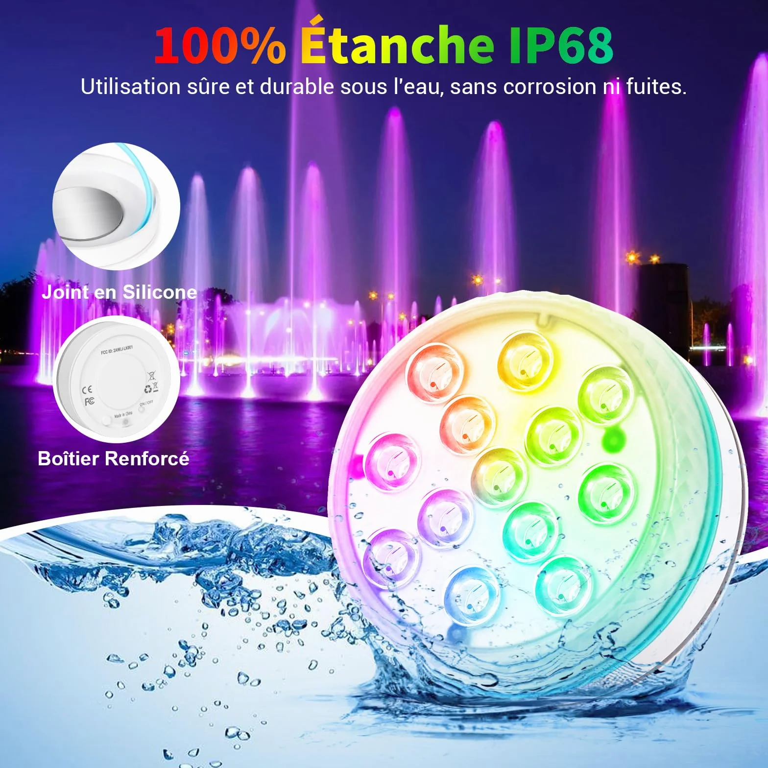 Lumiere Piscine LED Submersible avec Télécommande IP68 Étanche Lumières Sous-marines 4 Pièce