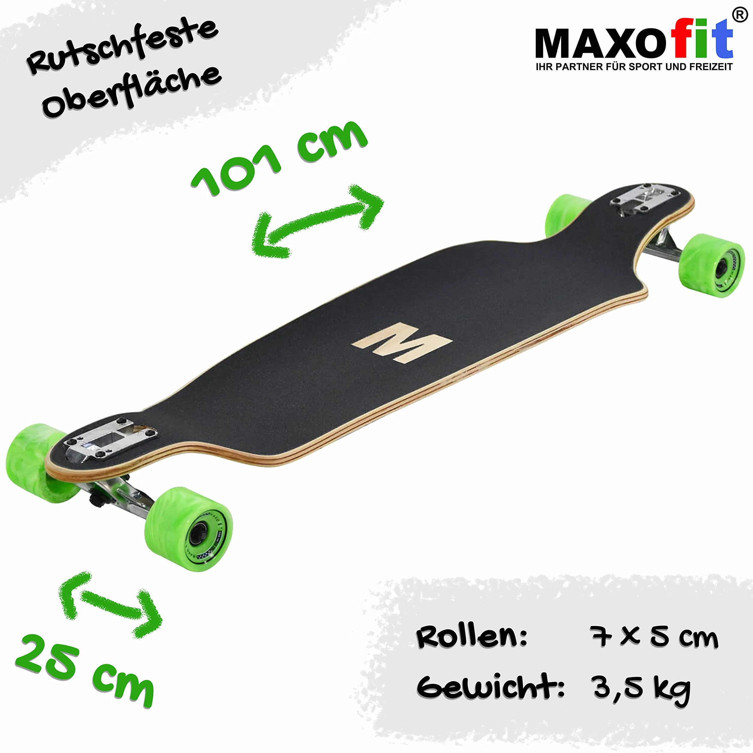 Maxofit Longboard dans différents Designs avec Planches en érable/Bambou de qualité supérieure pour débutants et confirmés