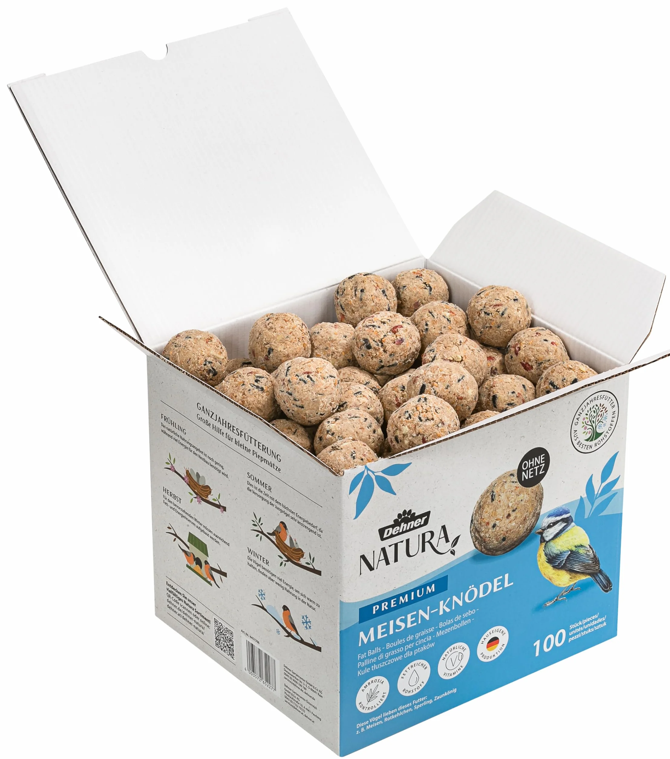 Dehner Natura Lot 100 Aliments Oiseaux Sauvages Boules Graisse sans Filet Carton 10 kg