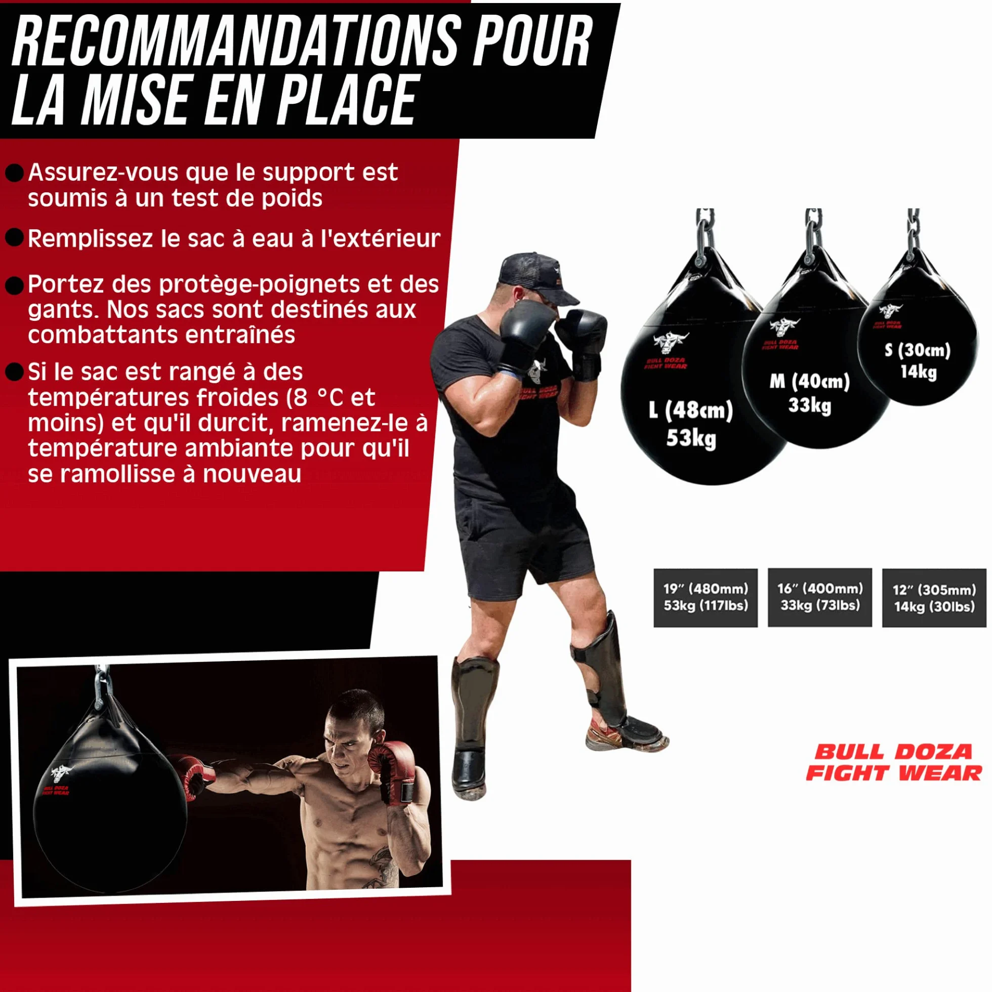 Bull Doza Fight WearWater Punch Bag - Robuste - Étanche - Trois Tailles