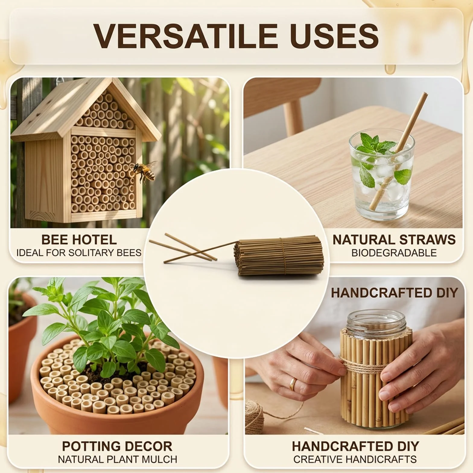 Kit Maison d’Abeille 14,5 cm 300 Pièces, Pailles de Blé Naturelles 3-5 mm pour Hôtel à Insectes