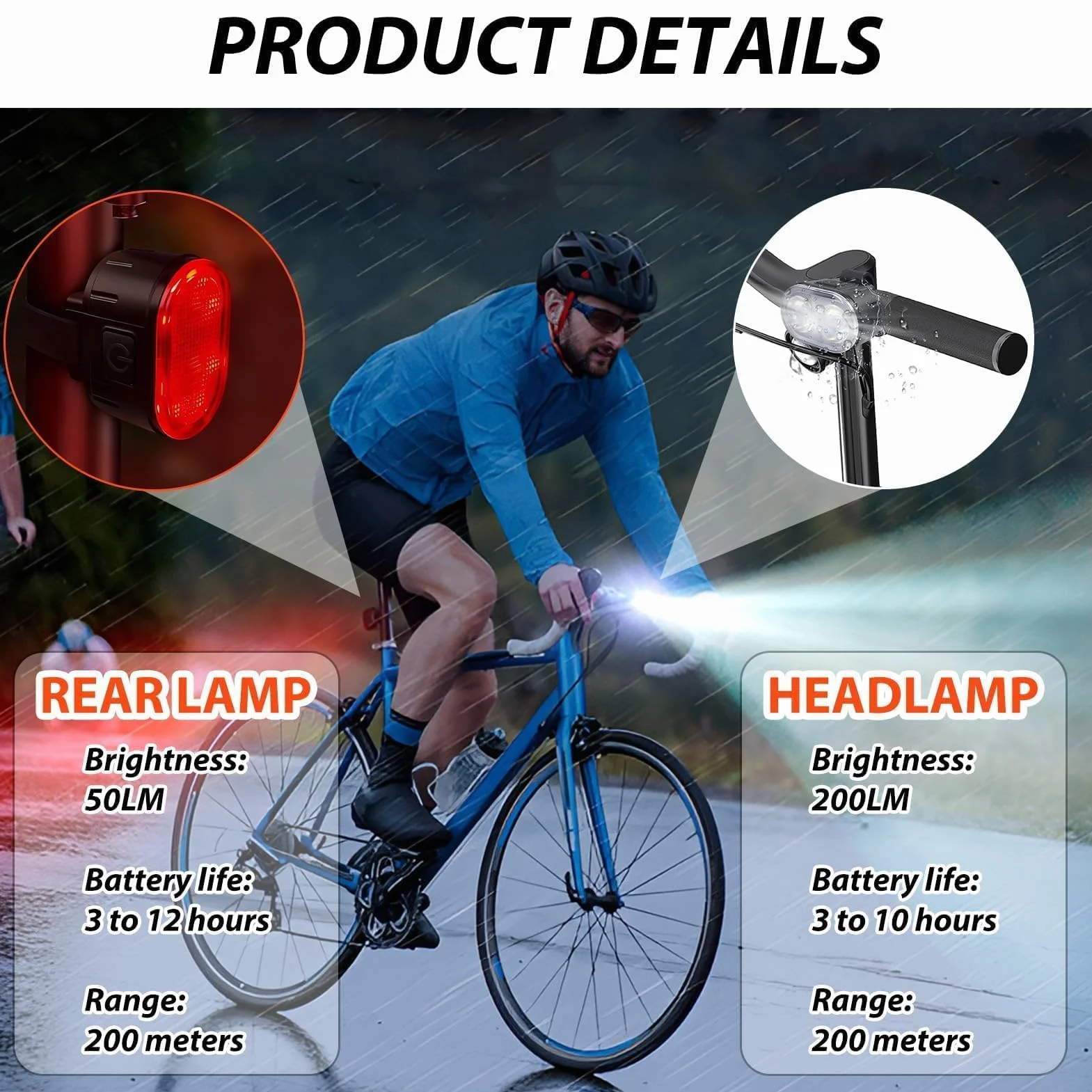 Lumiere Velo Avant et Arriere, Lampe Velo LED Puissantes Rechargeable USB, 4+6 Modes D'éclairage, Étanche IPX5 Lampe Velo, Phare et Feux Arrière pour Nocturne Cyclisme VTT VTC