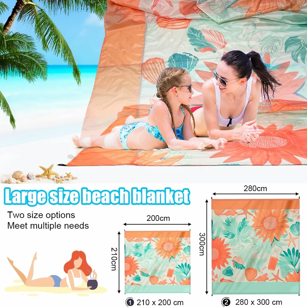 Tapis De Plage Anti Sable, Tapis De Plage Imperméable, Natte De Plage Pliable, Couverture De Plage Sans Sable Voyage Accessoires De Plage Camping Ultra Fin Et Ultra Léger Avec Les Ongles (300x280CM)