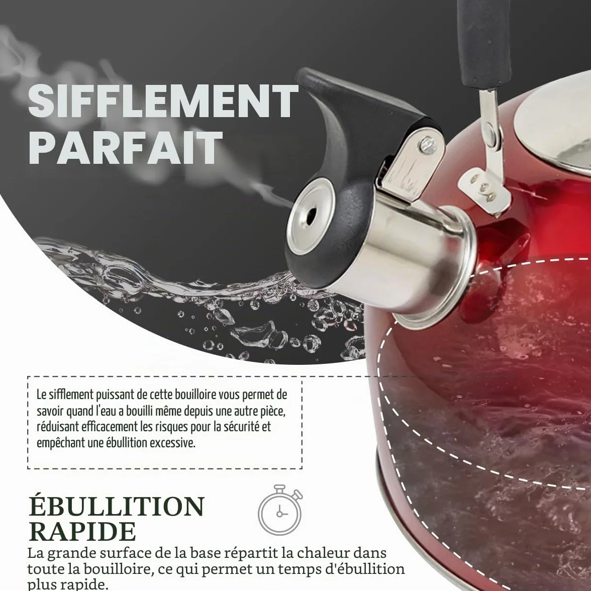 Bouilloire sifflante en acier inoxydable léger, 2,5 L