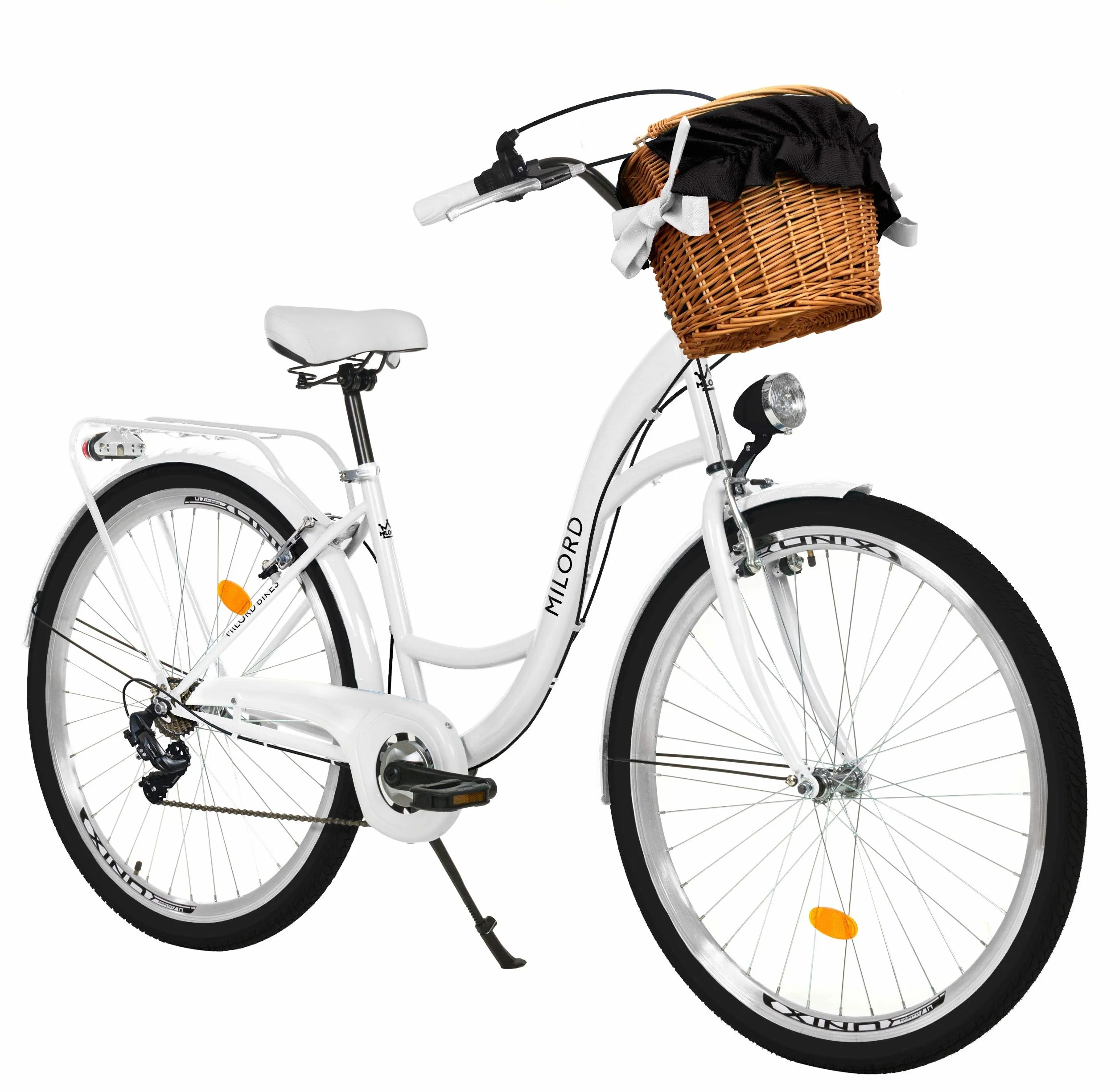 MILORD Vélo Confort Blanc 26 Pouces 7 Vitesses avec Panier Porte-Bagages arrière