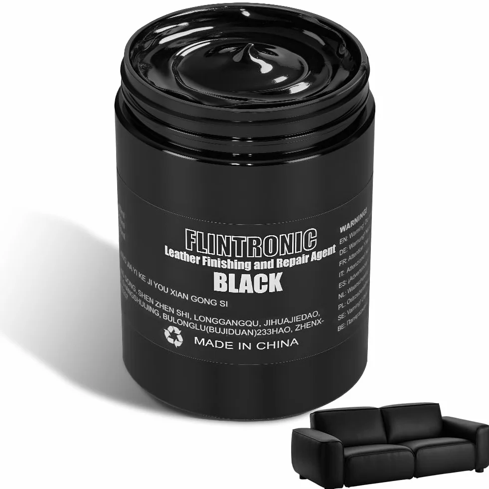 Flintronic Pâte Réparatrice Cuir Noir, 300ml Réparation Cuir Noir, Rénovateur de Couleur pour Rayures, Craquelures et Décolorations, Adapté aux Canapés,Sièges de Voiture,Chaussures et Meubles en Cuir