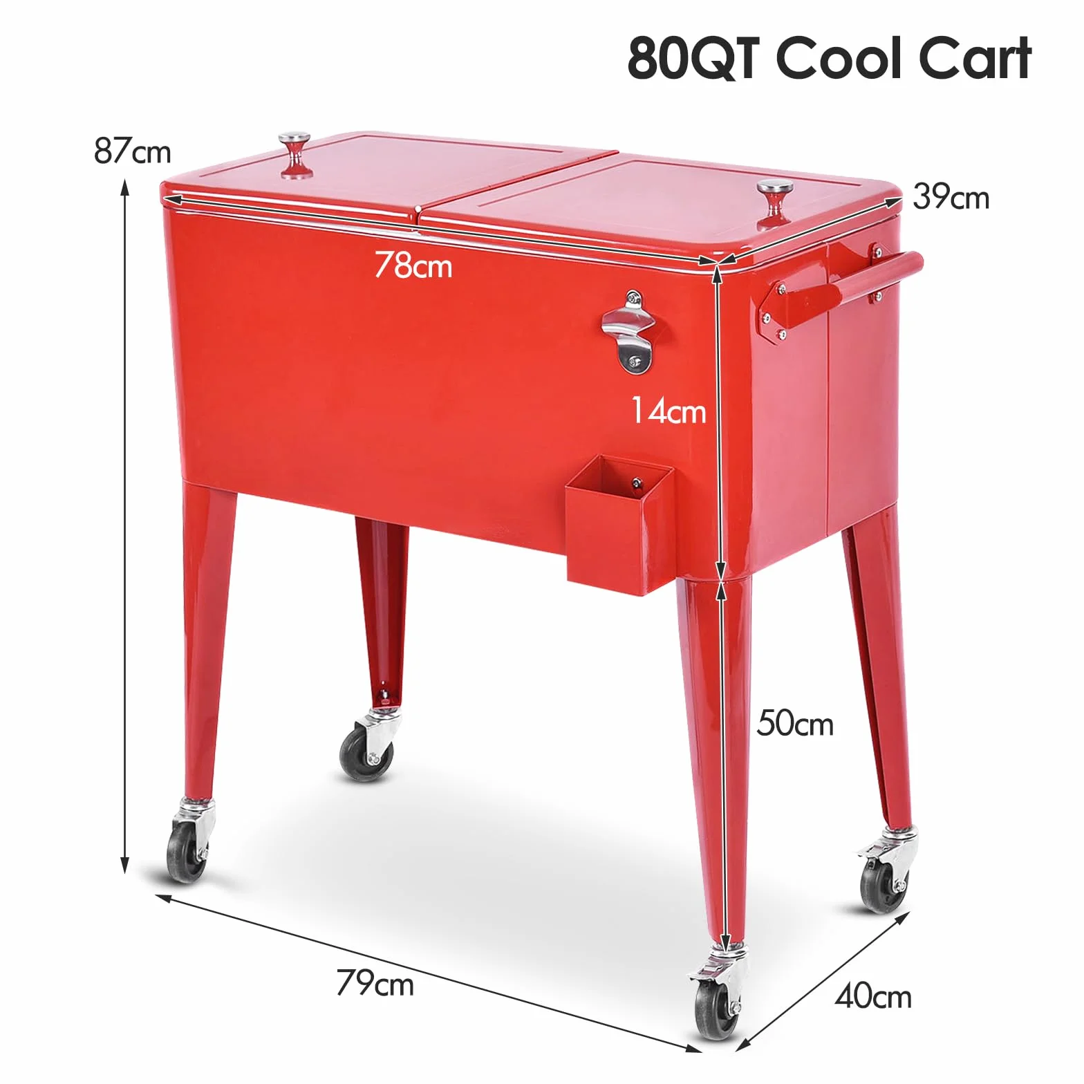 GOPLUS Chariot de Glacière 76 L sur roulettes, Desserte Jardin 4 Roulettes, pour Terrasse, Pique-Nique, 91x48x87cm Rouge