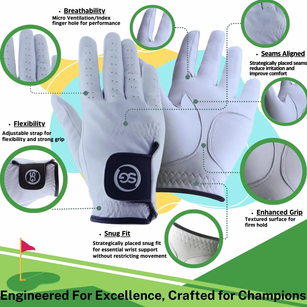 Gants de golf en cuir véritable pour homme H-Cube