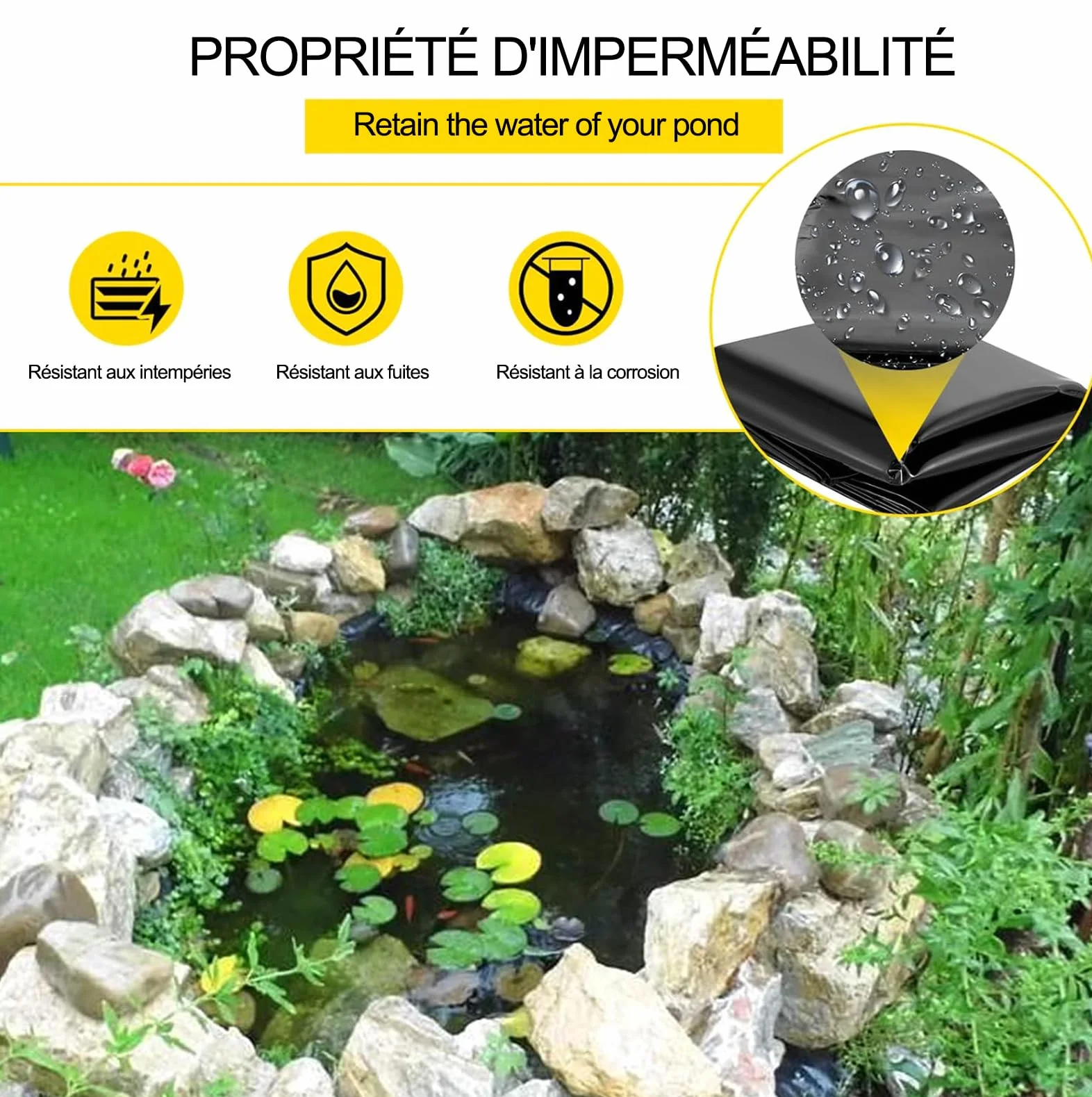 Bâche d'Étang EPDM 8x8m Liner Bassin Extérieur pour Koi et Cascades