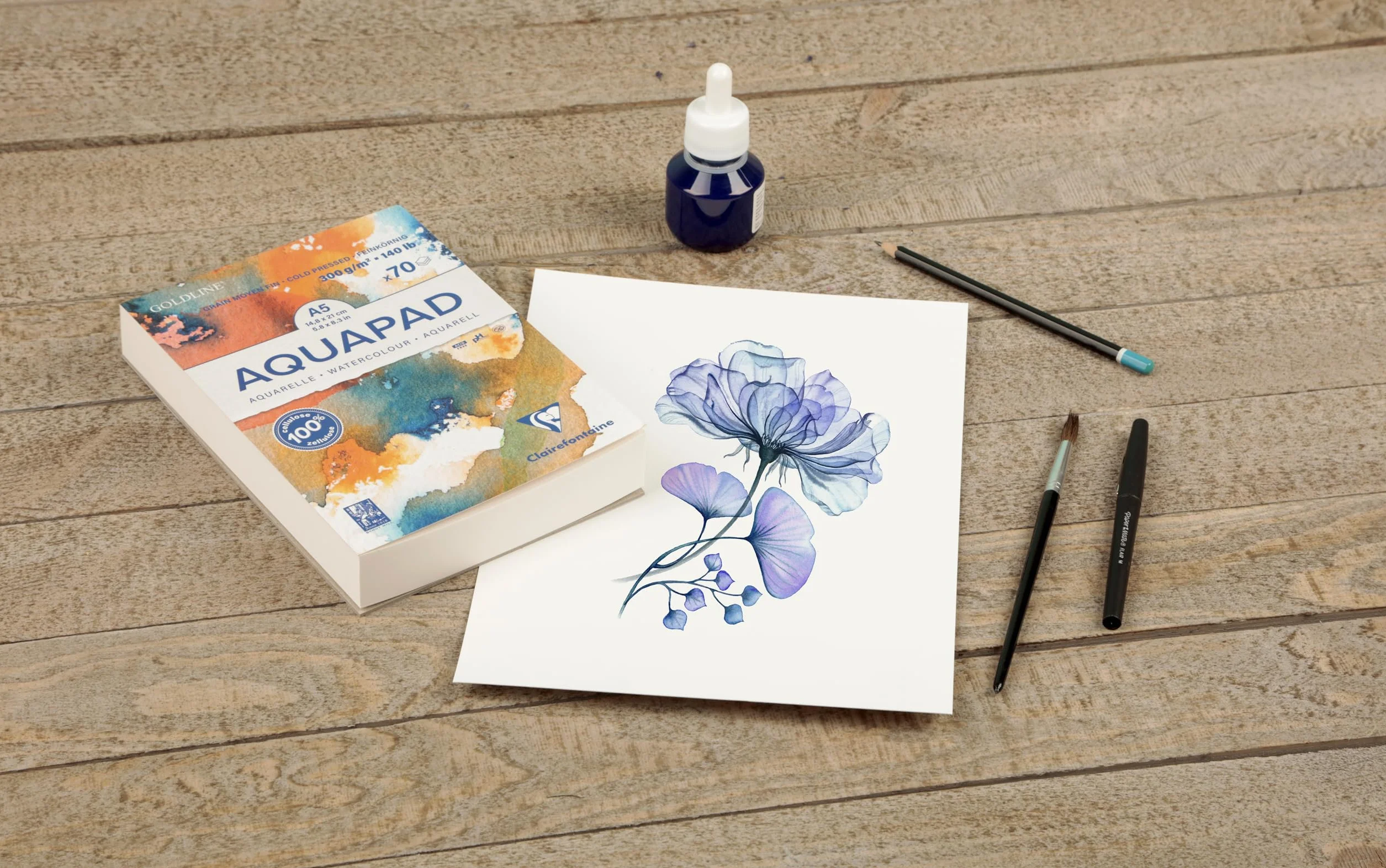 Clairefontaine Goldline Aquapad Bloc Aquarelle A5 300g 70 Feuilles 14,8x21 cm