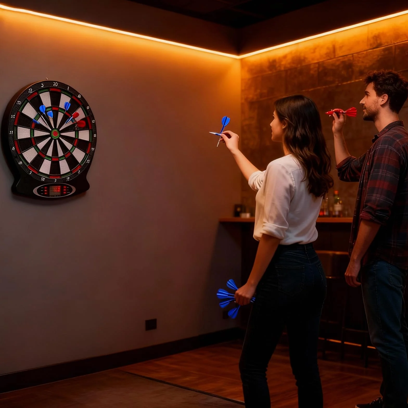 Jeu de flechette electronique avec fléchettes et Pointes de Rechange, Cible flechette electronique avec Voix et écran LCD, Jeux de flechette electronique avec 25 Jeux et 290 Variations