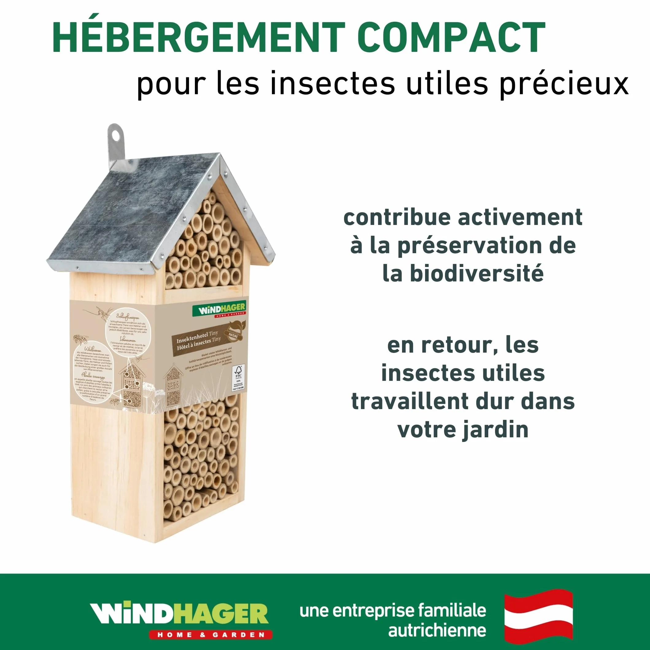 Windhager Hôtel à Insectes Tiny Bois Bambou Abri Abeilles Nichoir Suspendre