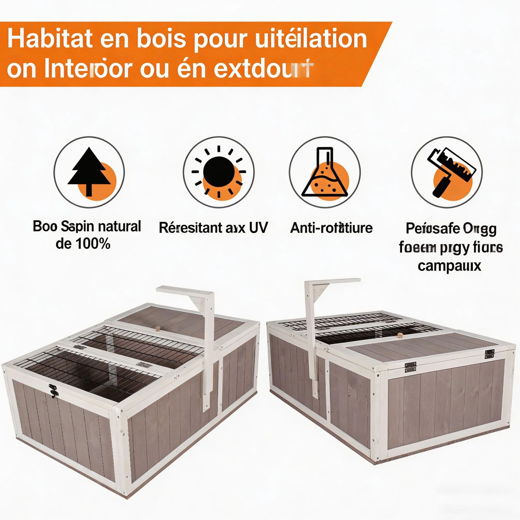 Maison de Tortue Clôture d'Habitat Petite Cabane en Bois Intérieur Extérieur 91.5 x 61 x 33 cm