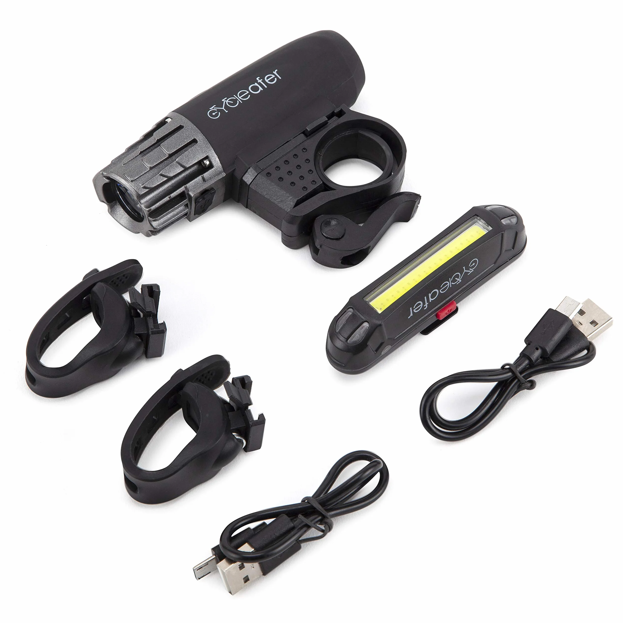 Cycleafer® Éclairage Vélo Bicyclettes VTT USB Rechargeable Avant & Arrière Ultra Puissant Lumineuses Parfait pour Augmenter la Sécurité des Cyclistes la Nuit Résistance à l'eau Facile Installer