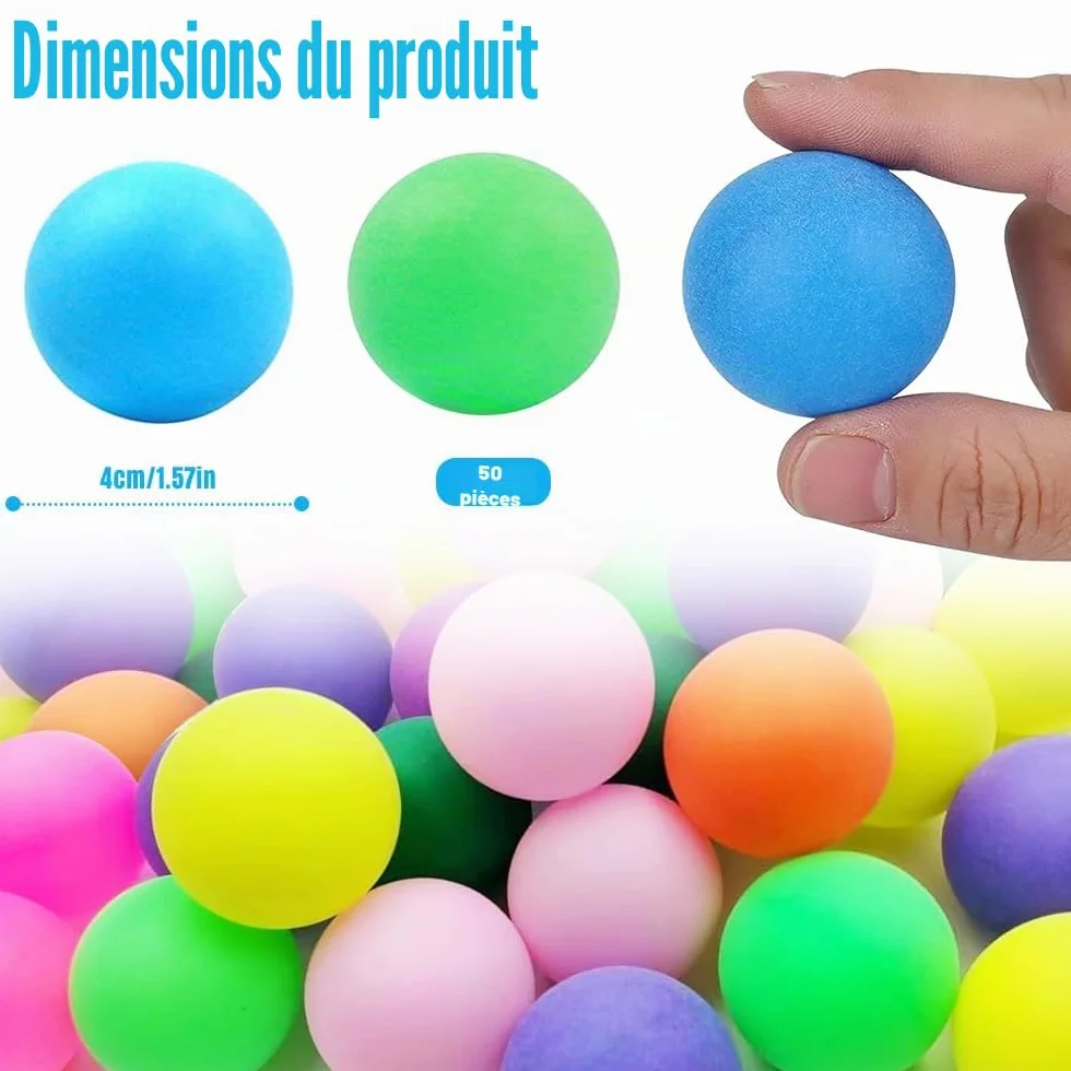 50 Balles de Ping-Pong de Couleurs Mélangées, 40 mm, de Première Qualité pour Entraînement, Divertissement et Décoration Artisanale