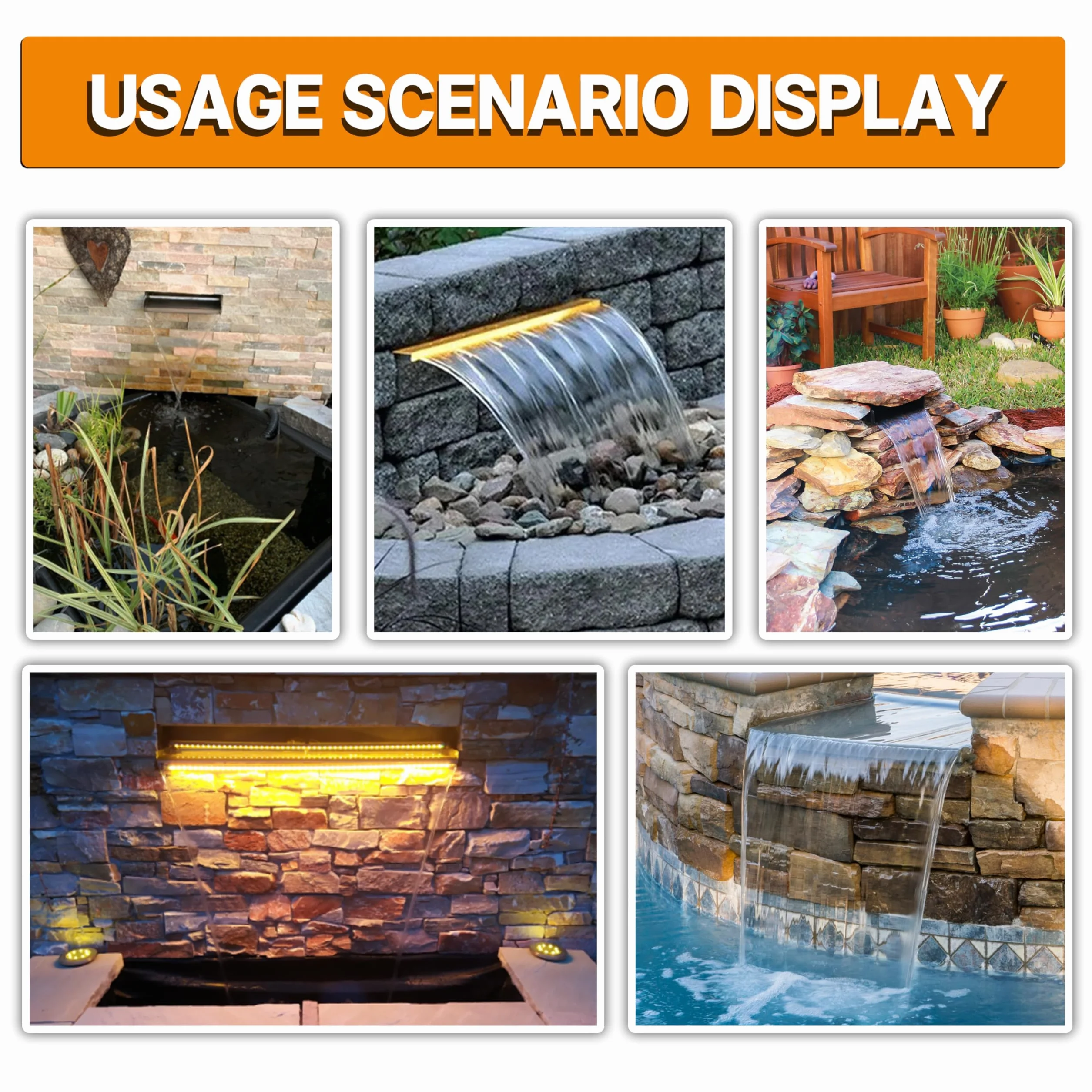 Kit de lames de cascade pour étang 60 cm acier inoxydable largeur bec 15 cm décoration bassin