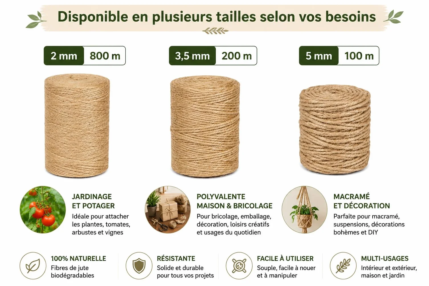 Ficelle Jute naturelle Ø5mm 100 m La Cordeline CJN33