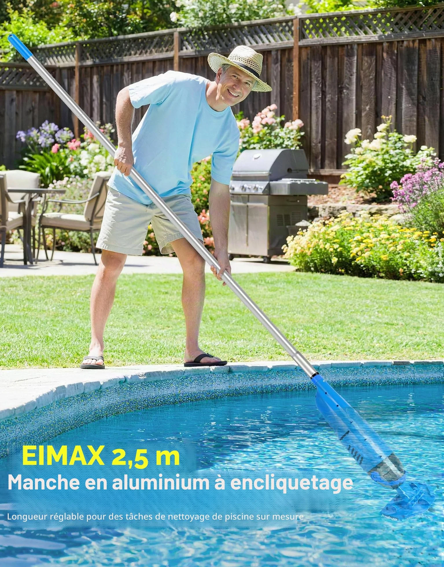 LanBlu Aspirateur Piscine Sans Fil 2.5m 4200L/H Manuel avec Tige Télescopique 4 Filtre