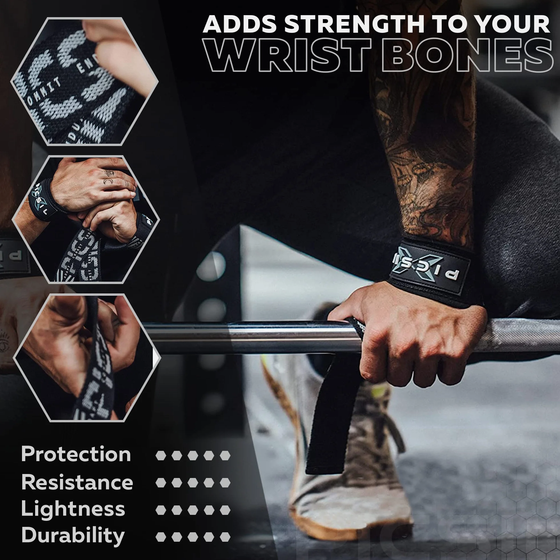 PICSIL Sangles de tirage, Sangles d’haltérophilie avec Renfort rembourré, adhérence idéale pour Le Fitness, la Salle de Musculation, l’haltérophilie, Les Deadlifts, Unisexe