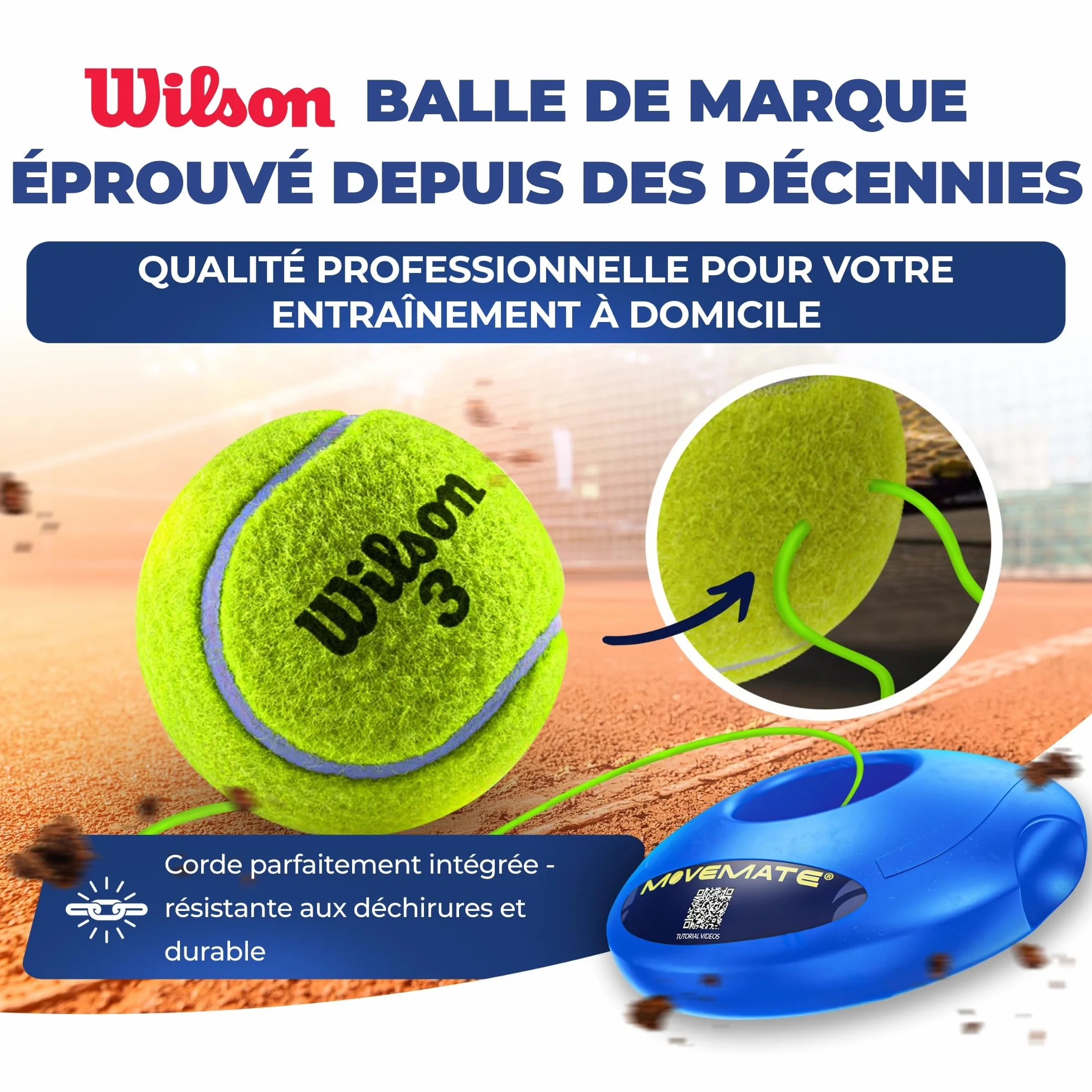MOVEMATE Entraîneur de Tennis avec Balle Wilson® - Appareil de Sport pour Loisirs et Plein Air