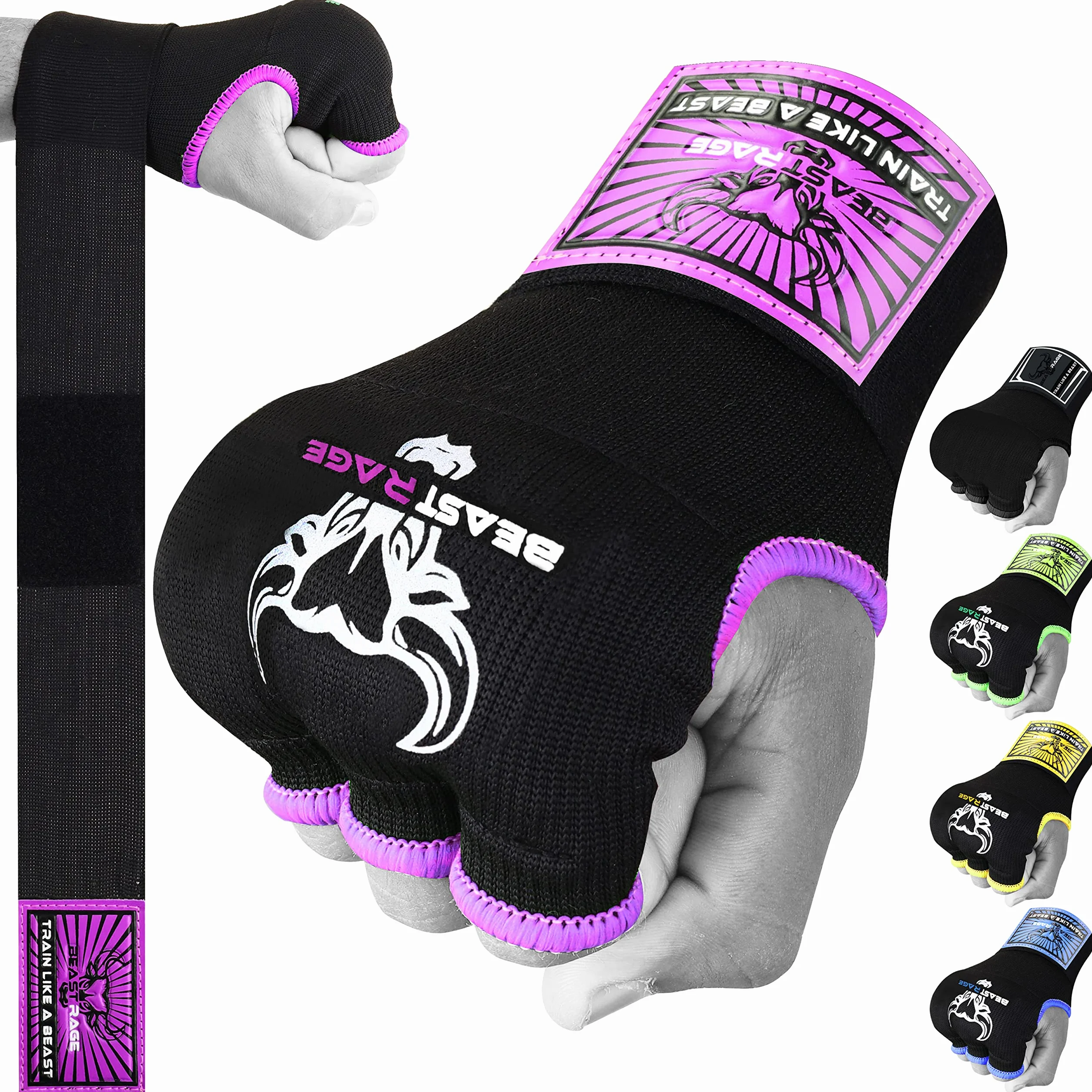 Beast Rage Gants de Boxe en Gel MMA de 75 cm de Long, rembourrés, élastiques, pour Sac de Frappe, entraînement Muay Thai, Bandages UFC pour Hommes, Femmes, Enfants