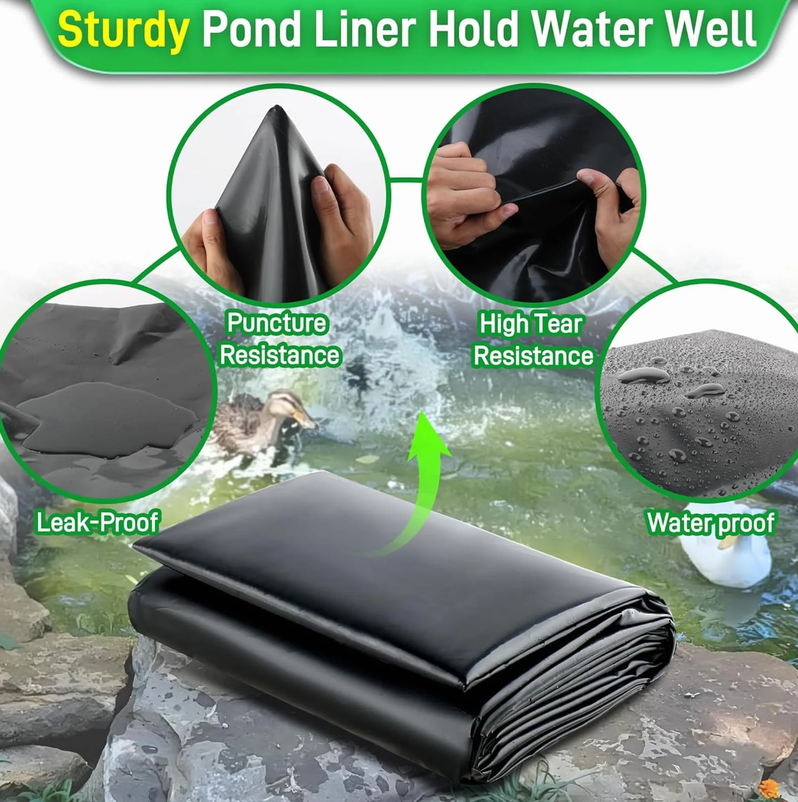 Bâche d'Étang EPDM 8x8m Liner Bassin Extérieur pour Koi et Cascades