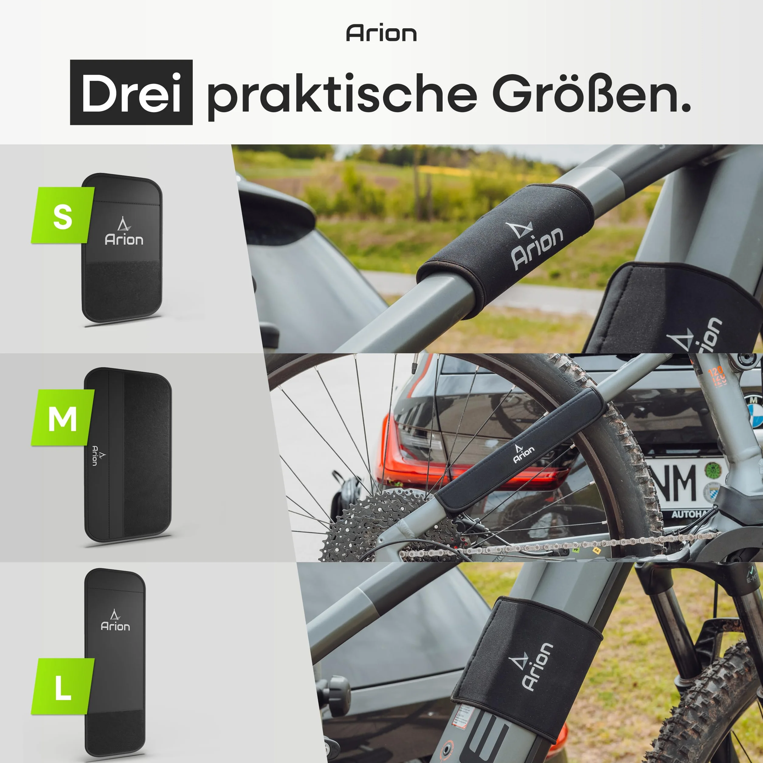 Arion Lot de 3 protections de cadre de vélo I Protection de transport compatible avec porte-vélos Thule I Cadre de protection en carbone I Remorque de vélo électrique Accessoires I Fixation